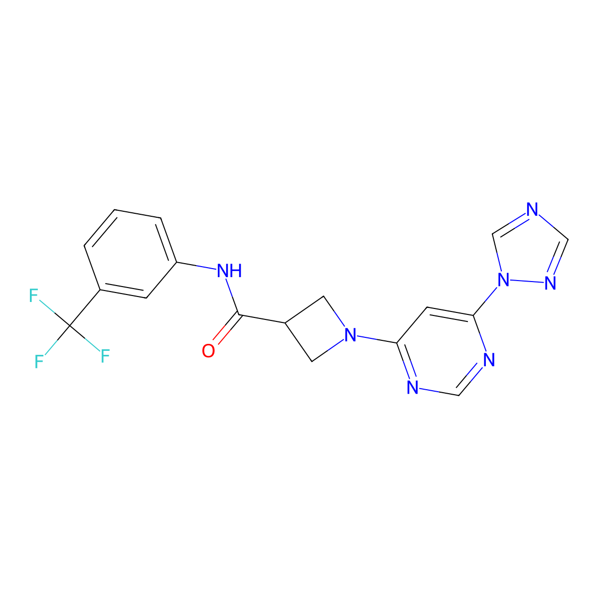 1-[6-(1H-1,2,4-triazol-1-yl)pyrimidin-4-yl]-N-[3-(trifluoromethyl)phenyl]azetidine-3-carboxamide molecular structure, CAS 2034583-51-0
