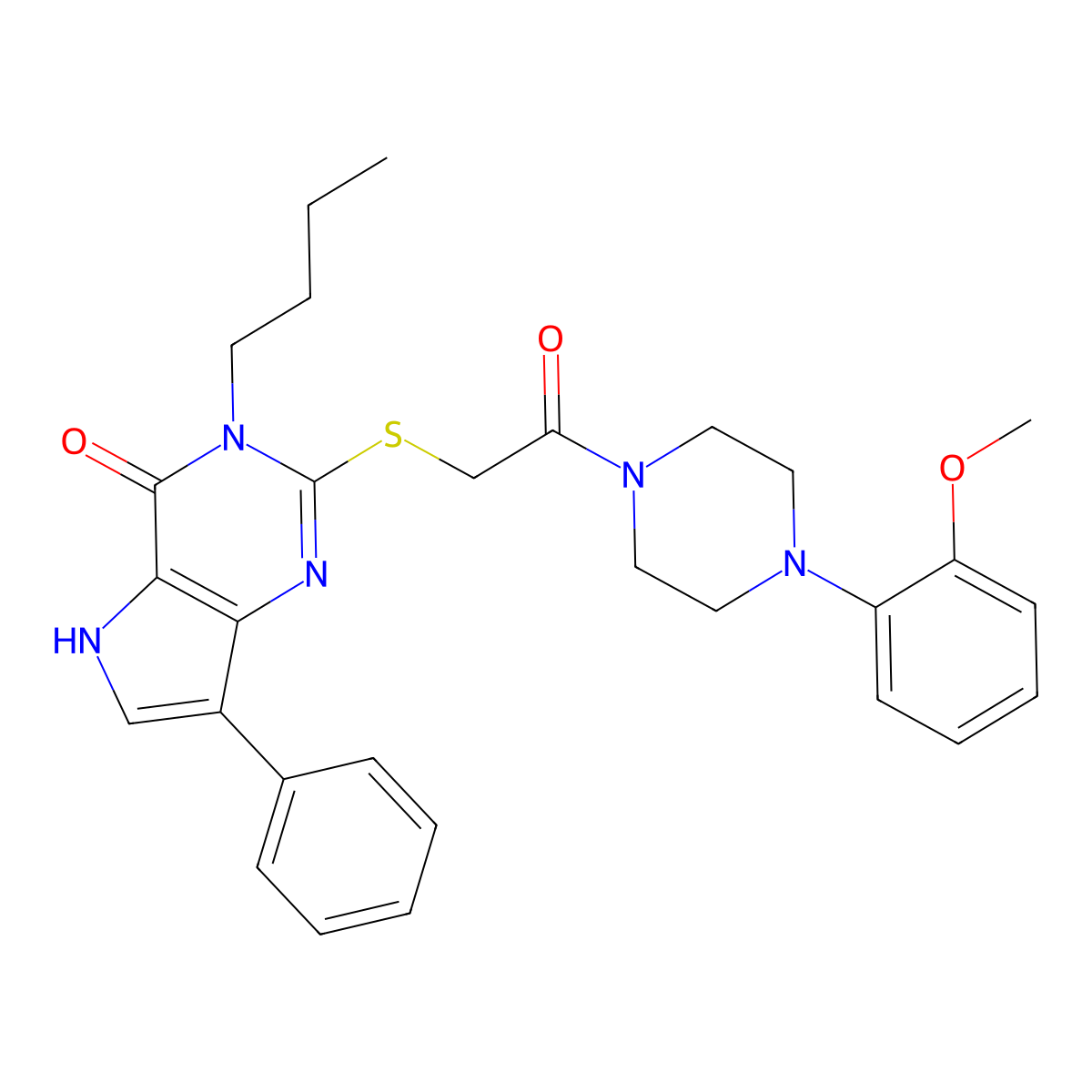 3-butyl-2-((2-(4-(2-methoxyphenyl)piperazin-1-yl)-2-oxoethyl)thio)-7-phenyl-3H-pyrrolo[3,2-d]pyrimidin-4(5H)-one molecular structure, CAS 2034583-53-2