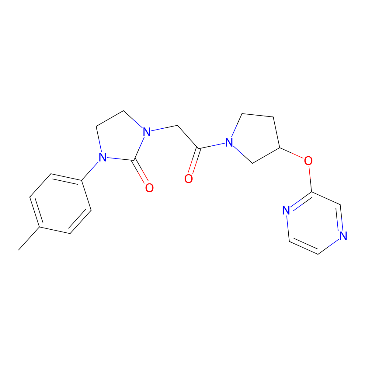 1-(2-Oxo-2-(3-(pyrazin-2-yloxy)pyrrolidin-1-yl)ethyl)-3-(p-tolyl)imidazolidin-2-one molecular structure, CAS 2034583-54-3