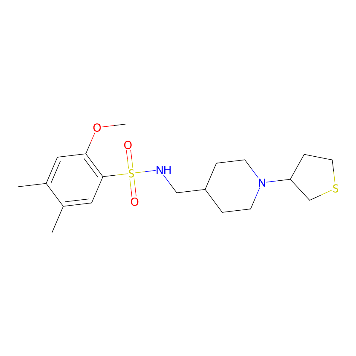 2-methoxy-4,5-dimethyl-N-((1-(tetrahydrothiophen-3-yl)piperidin-4-yl)methyl)benzenesulfonamide molecular structure, CAS 2034583-55-4