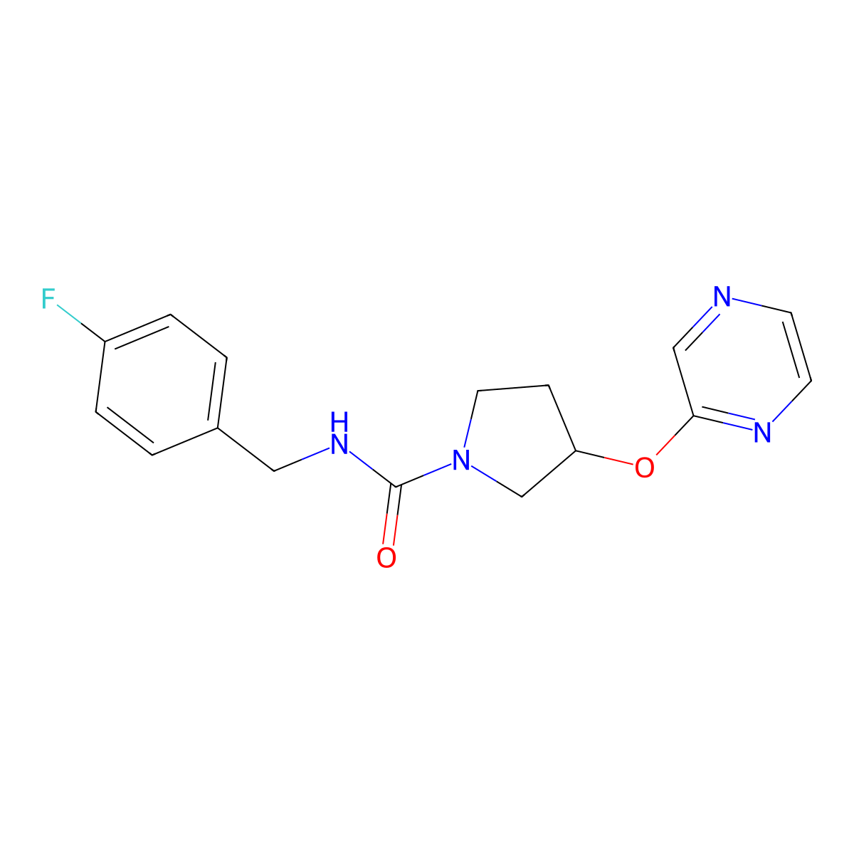 N-(4-fluorobenzyl)-3-(pyrazin-2-yloxy)pyrrolidine-1-carboxamide molecular structure, CAS 2034583-61-2