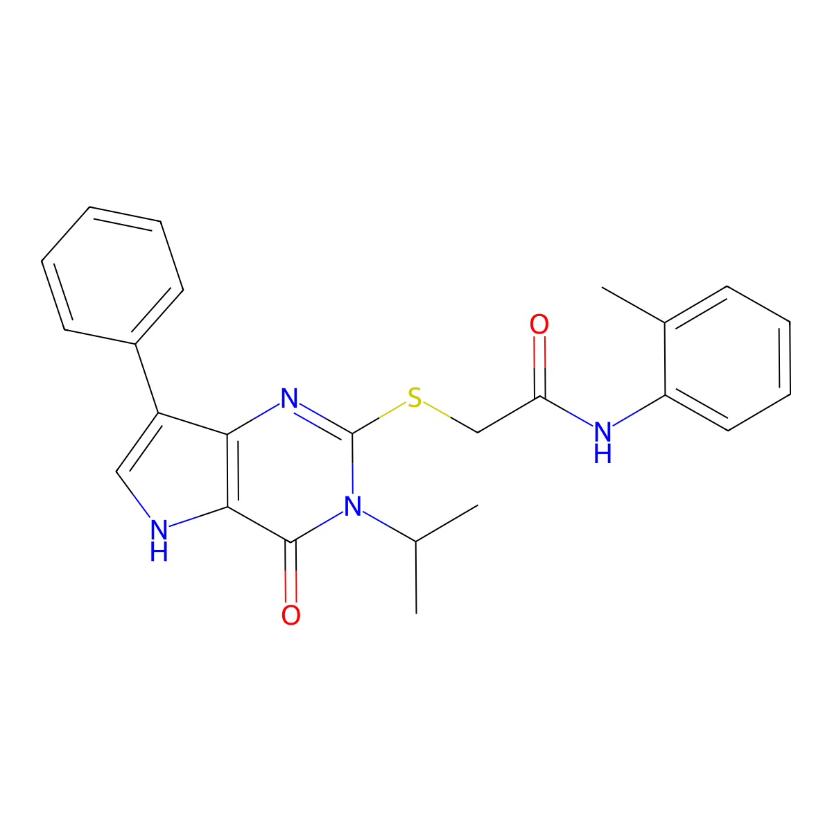 2-((3-isopropyl-4-oxo-7-phenyl-4,5-dihydro-3H-pyrrolo[3,2-d]pyrimidin-2-yl)thio)-N-(o-tolyl)acetamide molecular structure, CAS 2034583-62-3