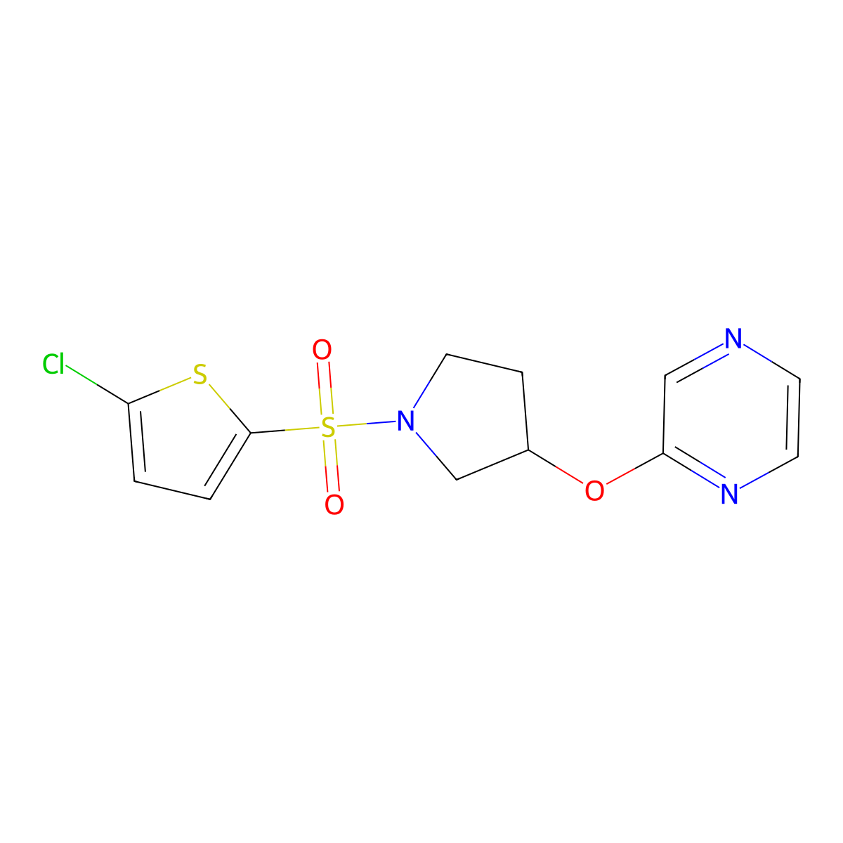 2-({1-[(5-Chlorothiophen-2-yl)sulfonyl]pyrrolidin-3-yl}oxy)pyrazine molecular structure, CAS 2034583-65-6