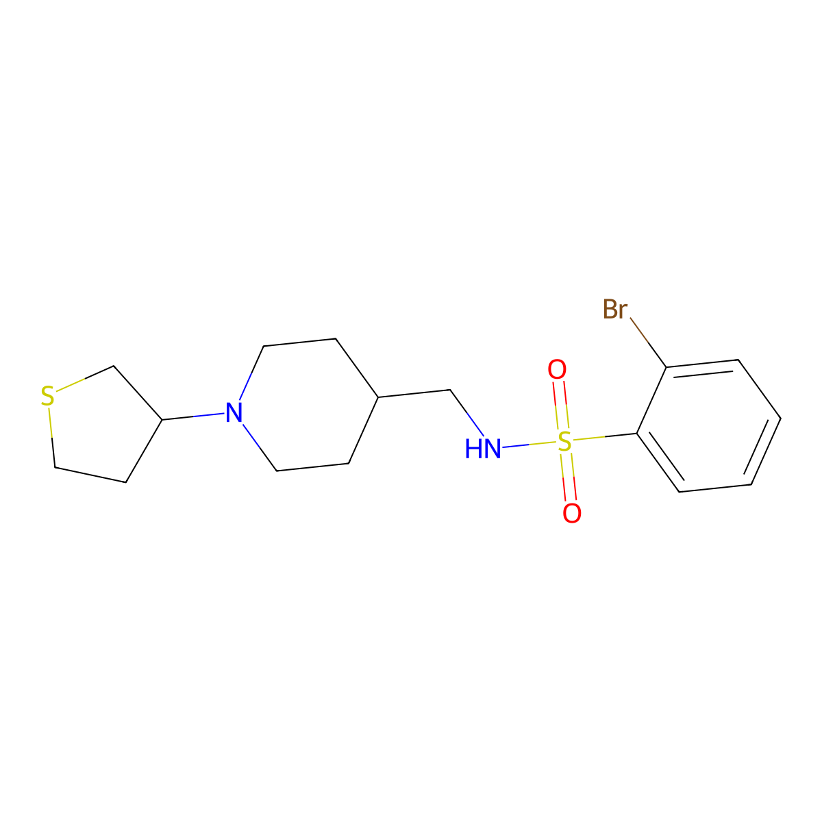2-bromo-N-((1-(tetrahydrothiophen-3-yl)piperidin-4-yl)methyl)benzenesulfonamide molecular structure, CAS 2034583-66-7