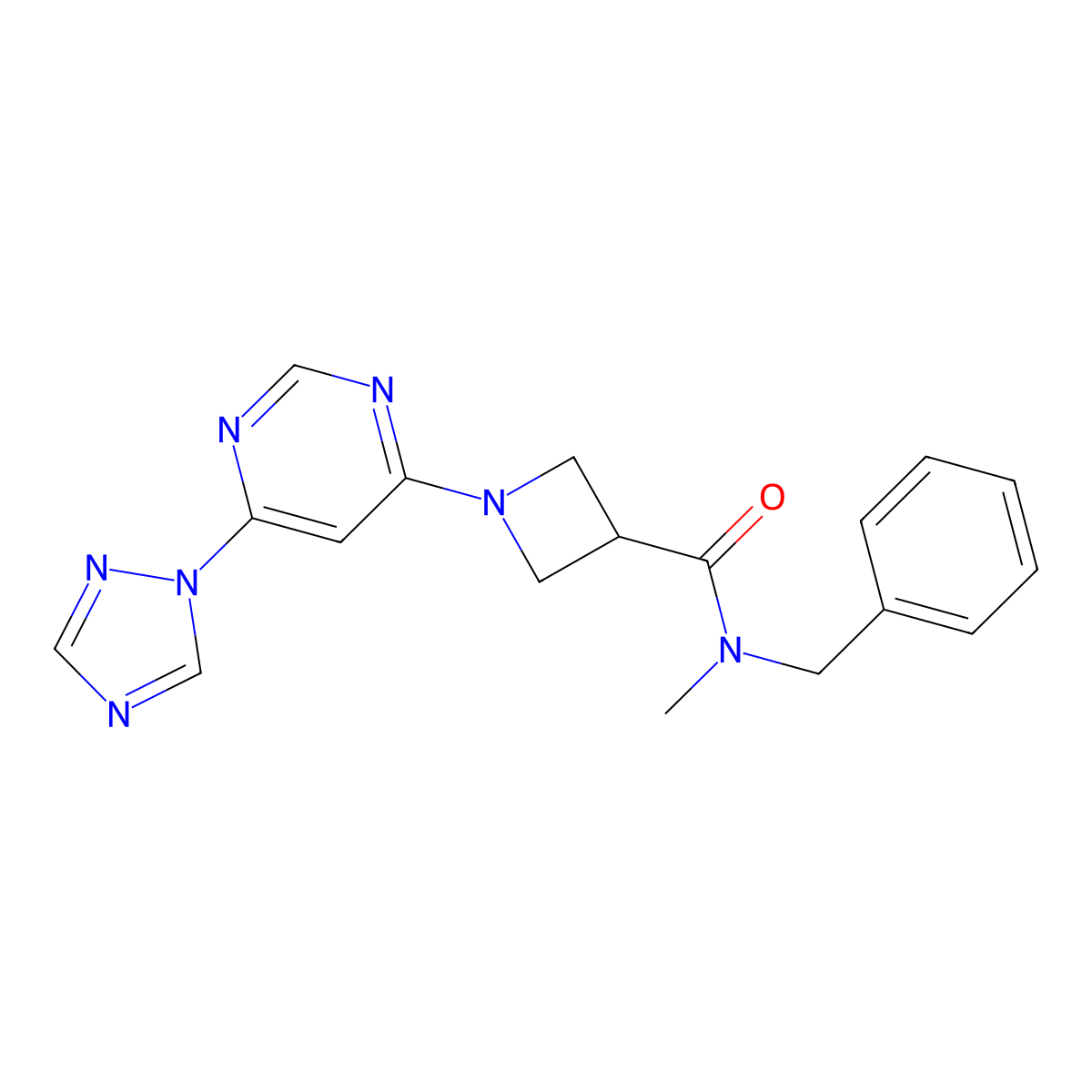 1-(6-(1H-1,2,4-triazol-1-yl)pyrimidin-4-yl)-N-benzyl-N-methylazetidine-3-carboxamide molecular structure, CAS 2034583-71-4