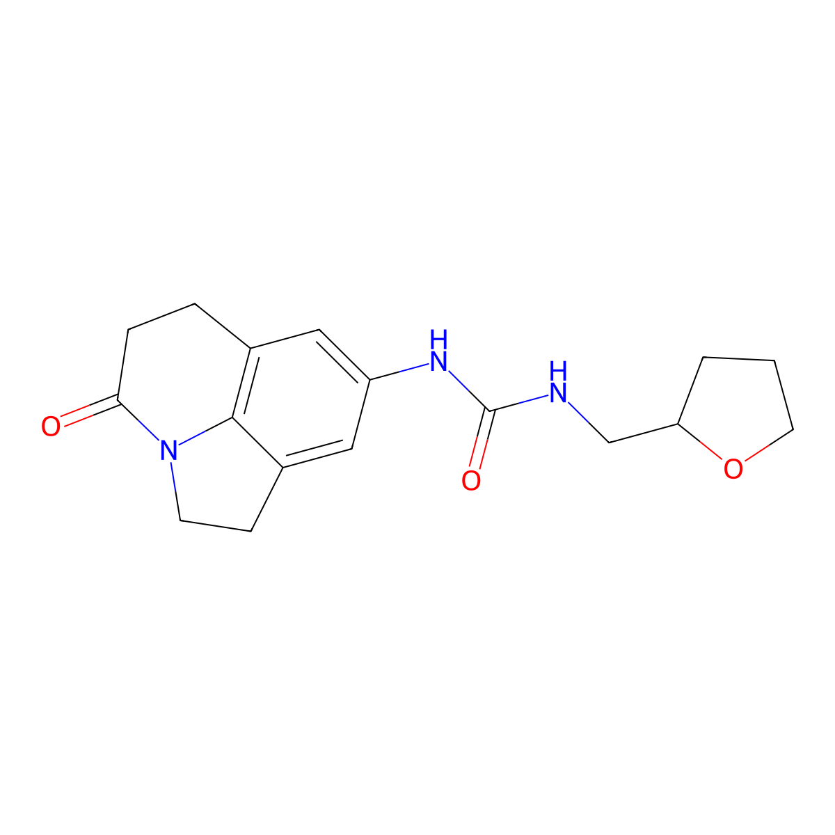 3-{11-Oxo-1-azatricyclo[6.3.1.0^{4,12}]dodeca-4,6,8(12)-trien-6-yl}-1-[(oxolan-2-yl)methyl]urea molecular structure, CAS 2034583-76-9