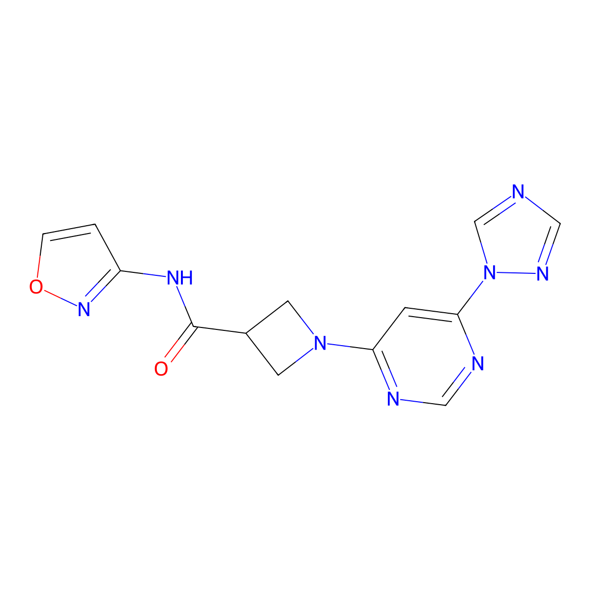 1-(6-(1H-1,2,4-triazol-1-yl)pyrimidin-4-yl)-N-(isoxazol-3-yl)azetidine-3-carboxamide molecular structure, CAS 2034583-77-0