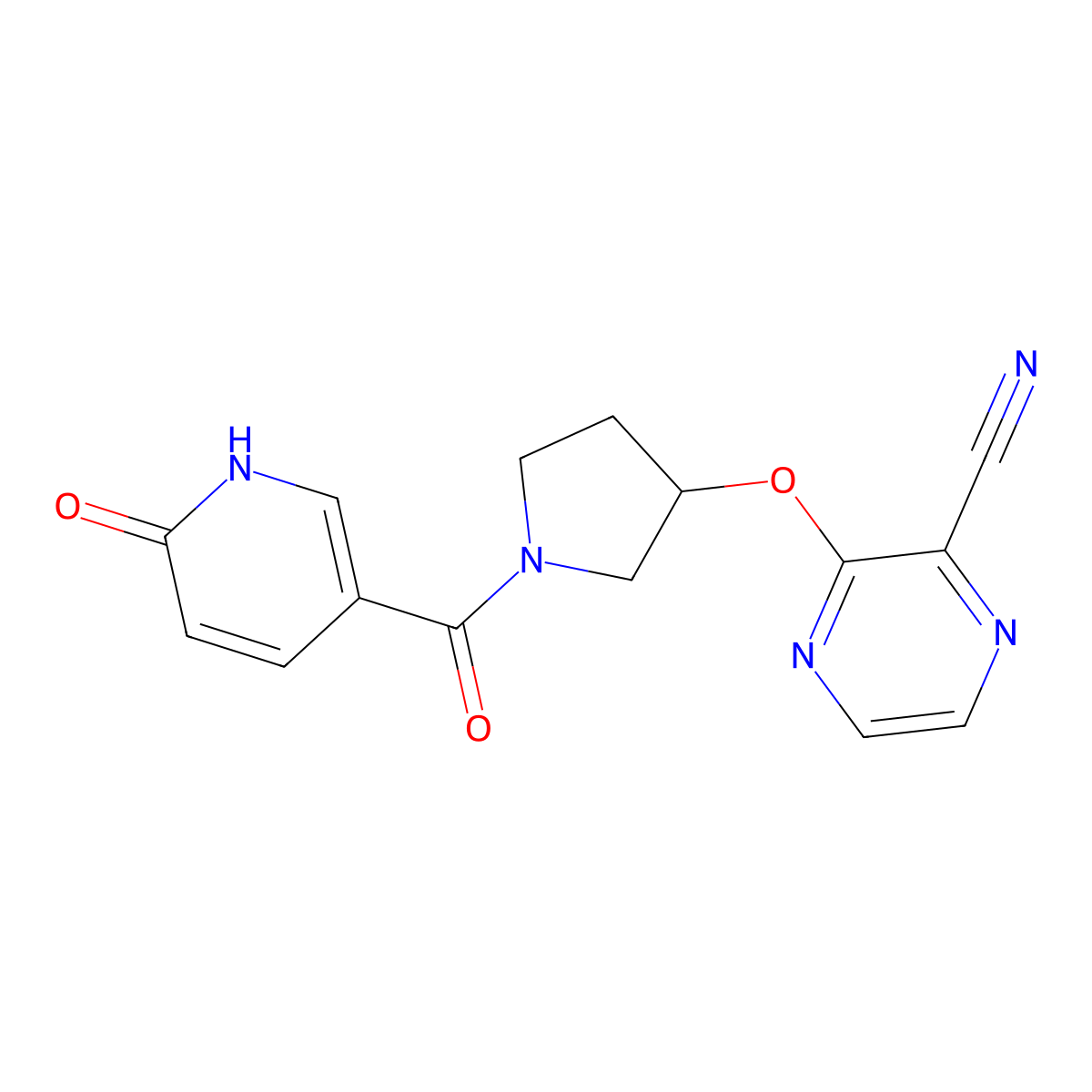 3-((1-(6-Oxo-1,6-dihydropyridine-3-carbonyl)pyrrolidin-3-yl)oxy)pyrazine-2-carbonitrile molecular structure, CAS 2034583-81-6