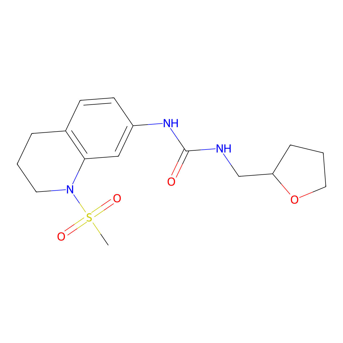 1-(1-(Methylsulfonyl)-1,2,3,4-tetrahydroquinolin-7-yl)-3-((tetrahydrofuran-2-yl)methyl)urea molecular structure, CAS 2034583-83-8