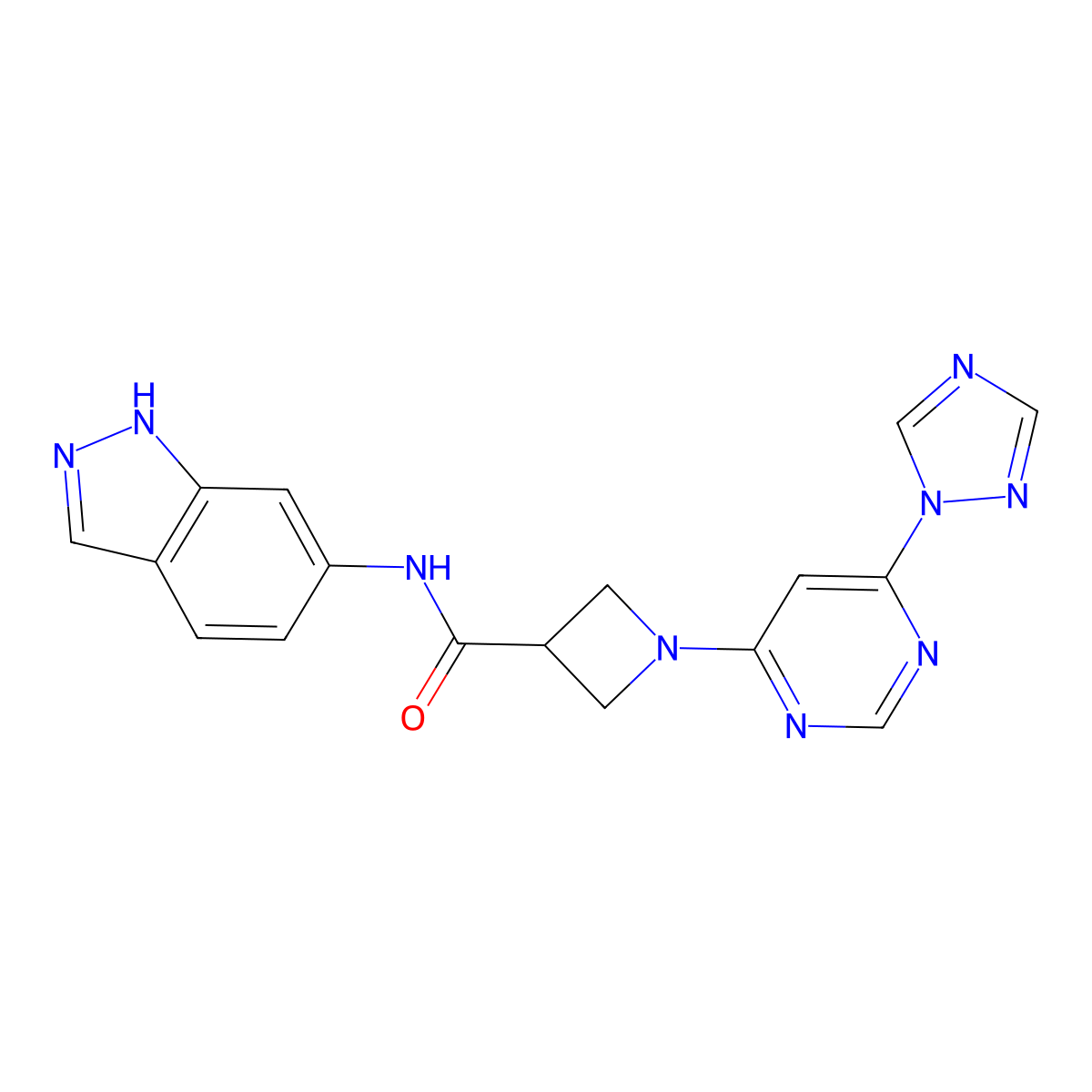 1-(6-(1H-1,2,4-triazol-1-yl)pyrimidin-4-yl)-N-(1H-indazol-6-yl)azetidine-3-carboxamide molecular structure, CAS 2034583-87-2