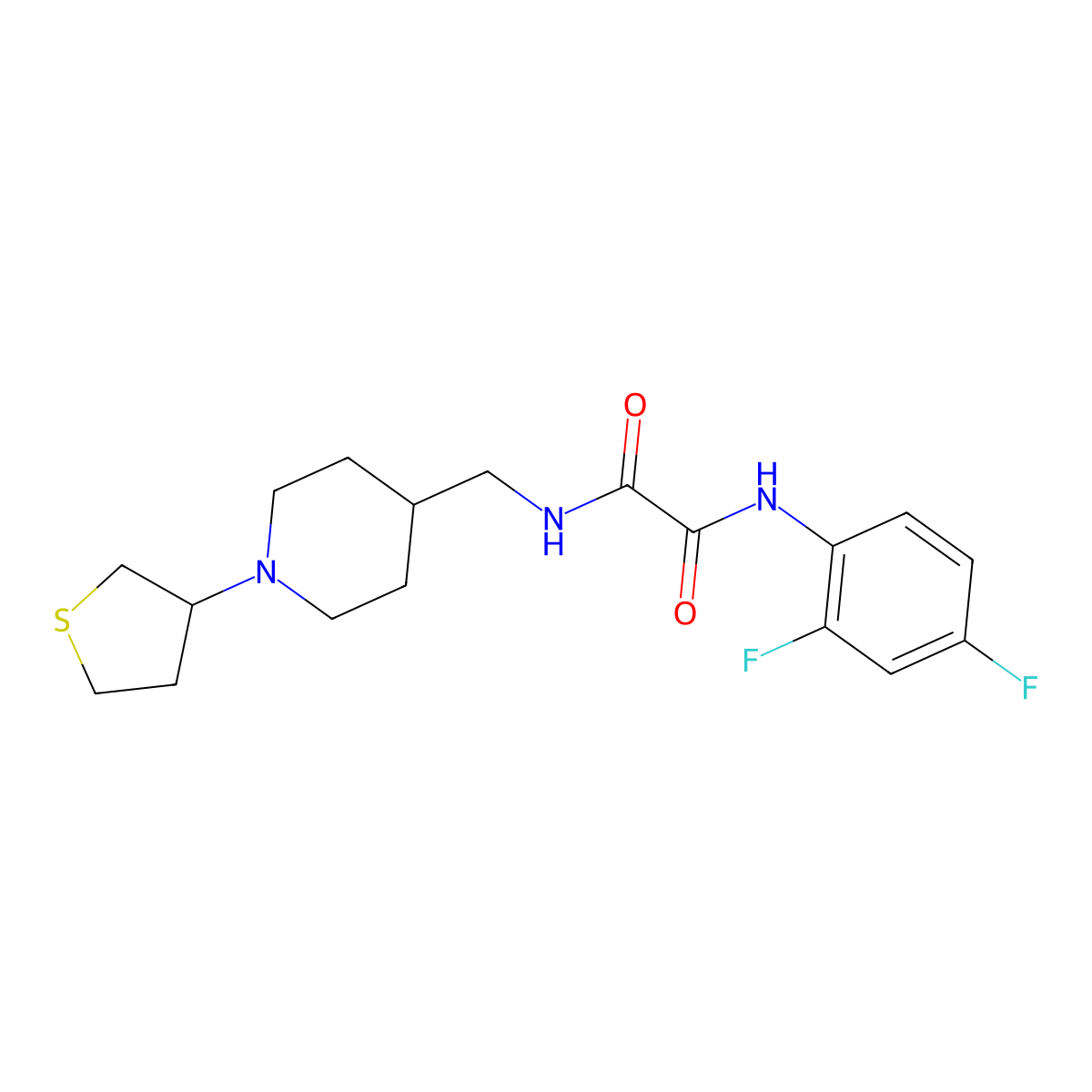 N1-(2,4-difluorophenyl)-N2-((1-(tetrahydrothiophen-3-yl)piperidin-4-yl)methyl)oxalamide molecular structure, CAS 2034583-89-4