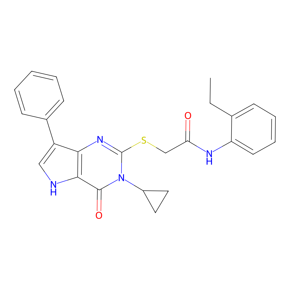 2-((3-cyclopropyl-4-oxo-7-phenyl-4,5-dihydro-3H-pyrrolo[3,2-d]pyrimidin-2-yl)thio)-N-(2-ethylphenyl)acetamide molecular structure, CAS 2034583-95-2