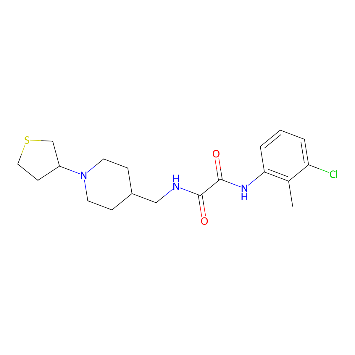 N1-(3-chloro-2-methylphenyl)-N2-((1-(tetrahydrothiophen-3-yl)piperidin-4-yl)methyl)oxalamide molecular structure, CAS 2034583-96-3