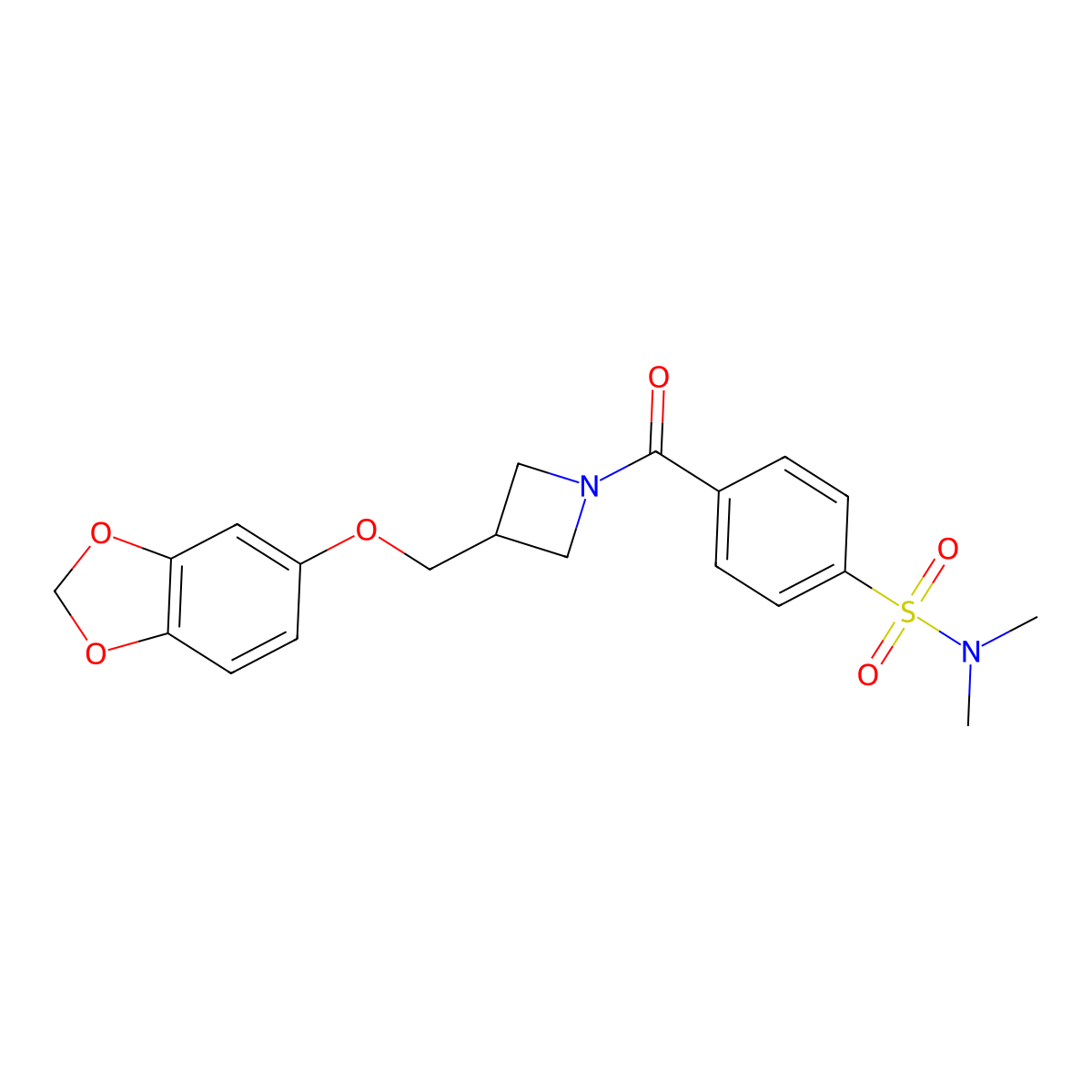 4-(3-((benzo[d][1,3]dioxol-5-yloxy)methyl)azetidine-1-carbonyl)-N,N-dimethylbenzenesulfonamide molecular structure, CAS 2034584-02-4