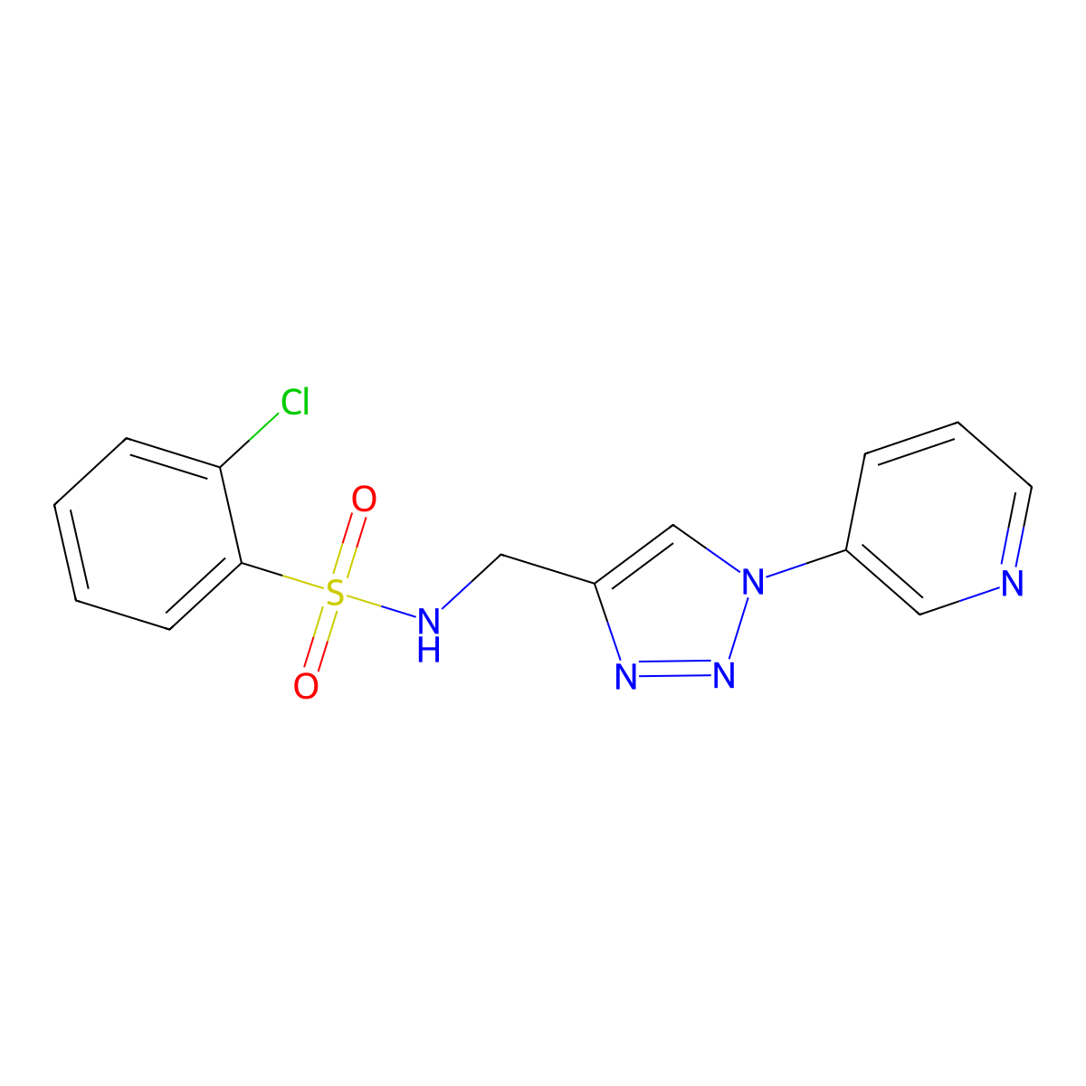 2-chloro-N-((1-(pyridin-3-yl)-1H-1,2,3-triazol-4-yl)methyl)benzenesulfonamide molecular structure, CAS 2034584-03-5