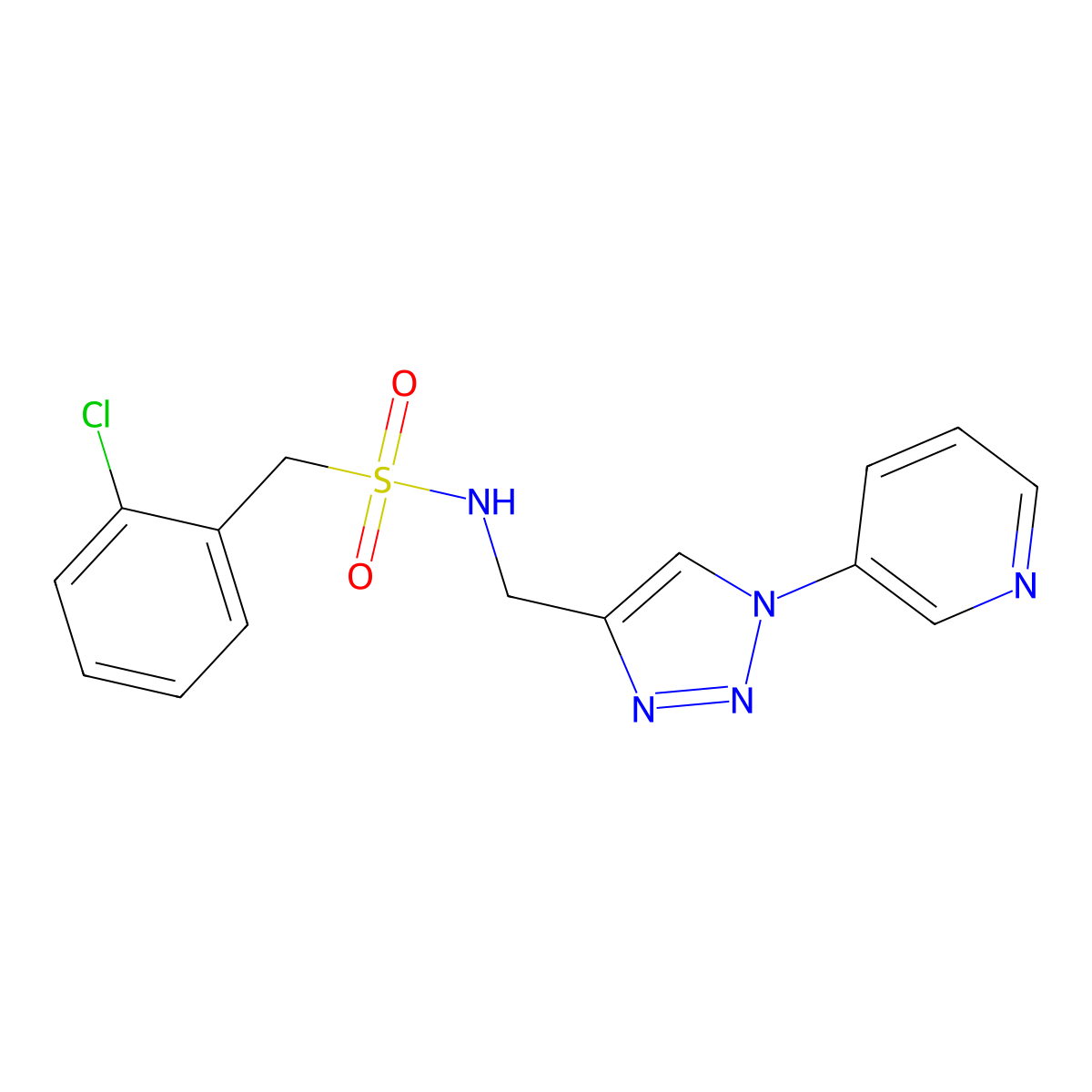 1-(2-chlorophenyl)-N-{[1-(pyridin-3-yl)-1H-1,2,3-triazol-4-yl]methyl}methanesulfonamide molecular structure, CAS 2034584-09-1
