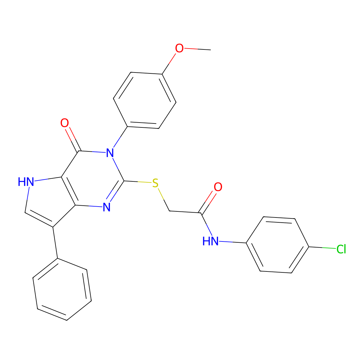 N-(4-chlorophenyl)-2-((3-(4-methoxyphenyl)-4-oxo-7-phenyl-4,5-dihydro-3H-pyrrolo[3,2-d]pyrimidin-2-yl)thio)acetamide molecular structure, CAS 2034584-12-6