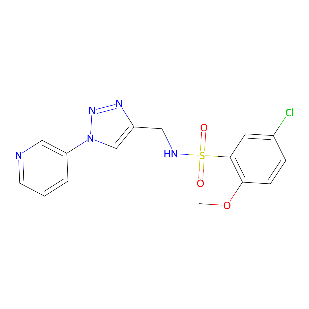 5-chloro-2-methoxy-N-((1-(pyridin-3-yl)-1H-1,2,3-triazol-4-yl)methyl)benzenesulfonamide molecular structure, CAS 2034584-13-7