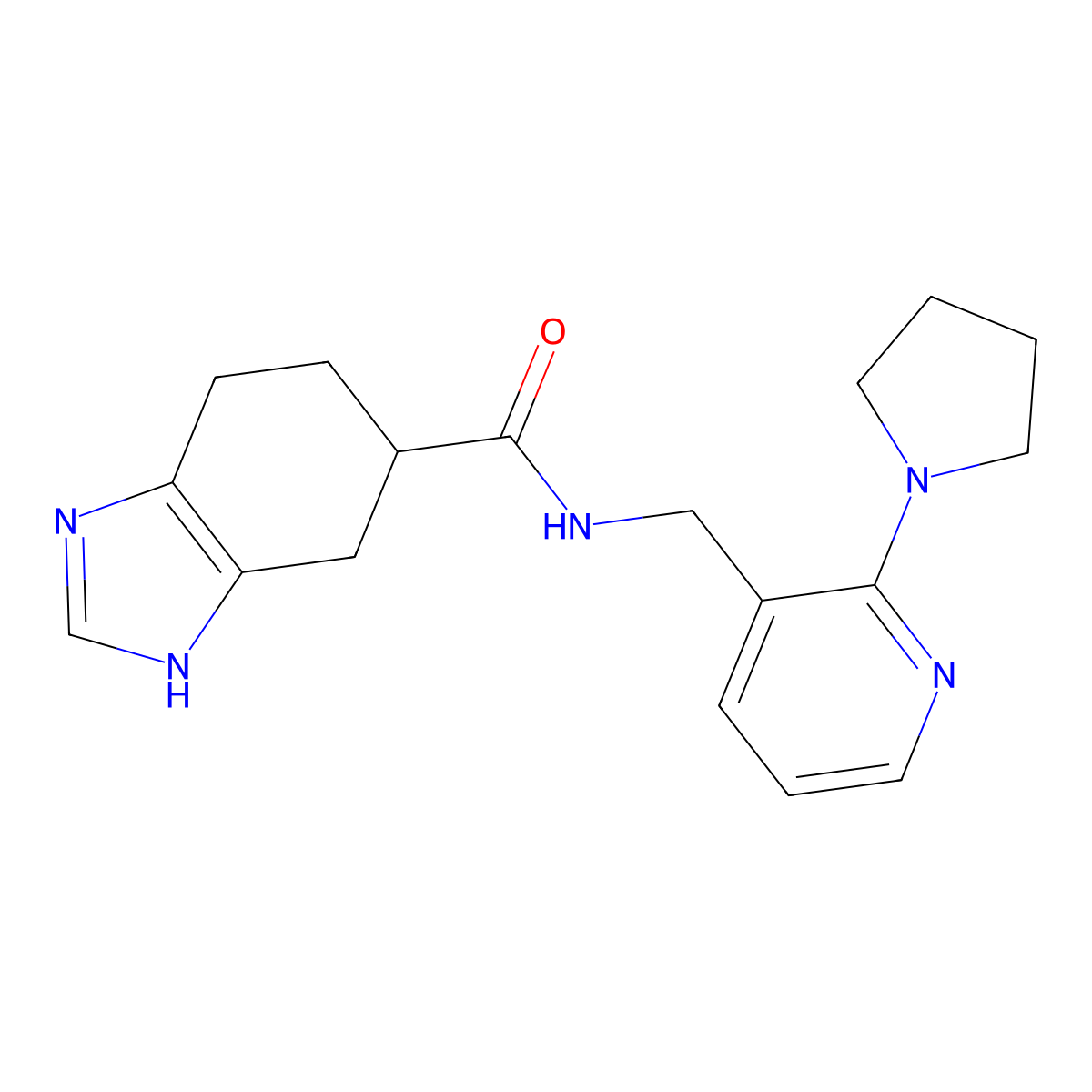 N-((2-(pyrrolidin-1-yl)pyridin-3-yl)methyl)-4,5,6,7-tetrahydro-1H-benzo[d]imidazole-5-carboxamide molecular structure, CAS 2034584-14-8