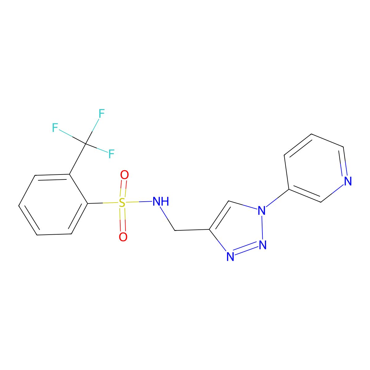 N-((1-(pyridin-3-yl)-1H-1,2,3-triazol-4-yl)methyl)-2-(trifluoromethyl)benzenesulfonamide molecular structure, CAS 2034584-16-0