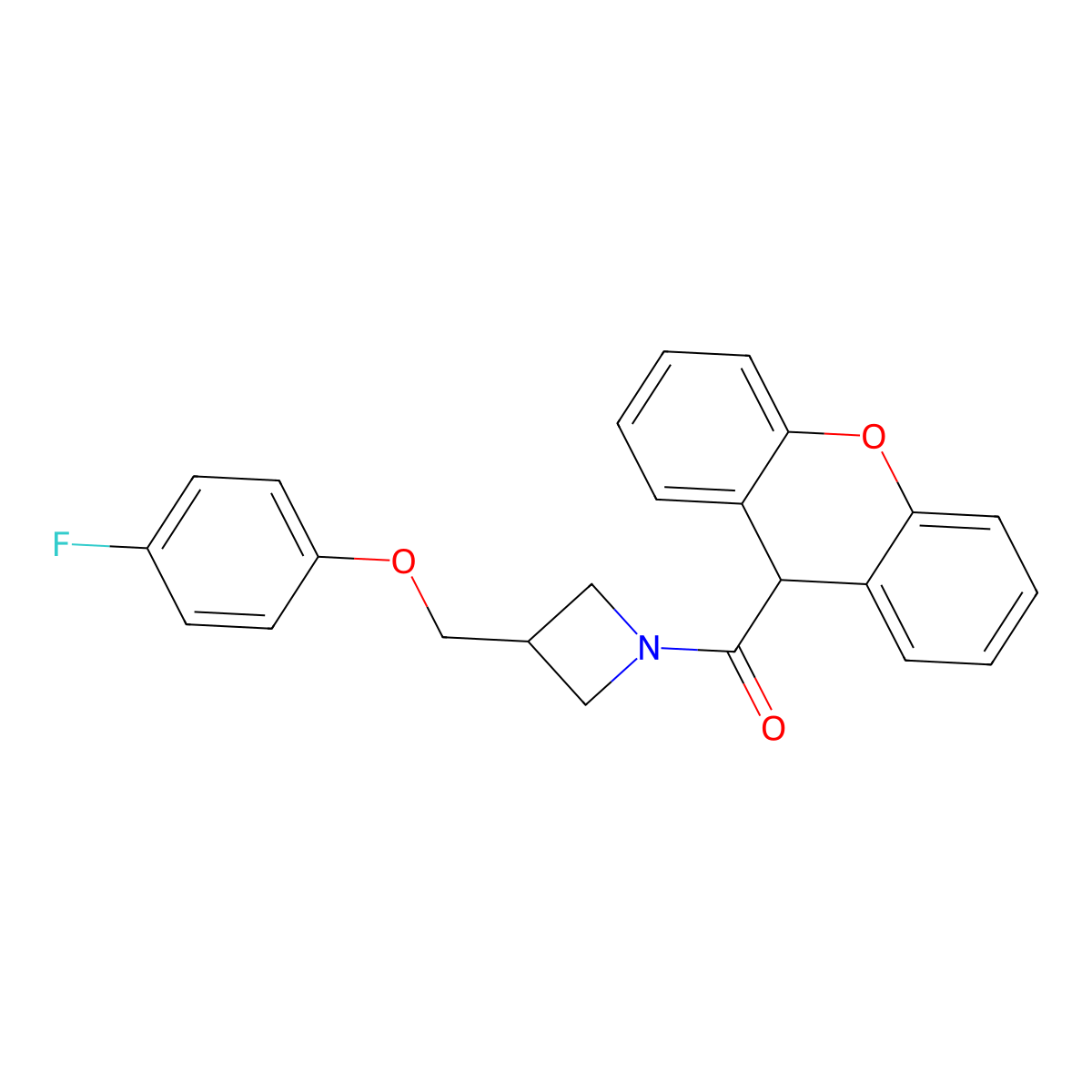(3-((4-fluorophenoxy)methyl)azetidin-1-yl)(9H-xanthen-9-yl)methanone molecular structure, CAS 2034584-17-1
