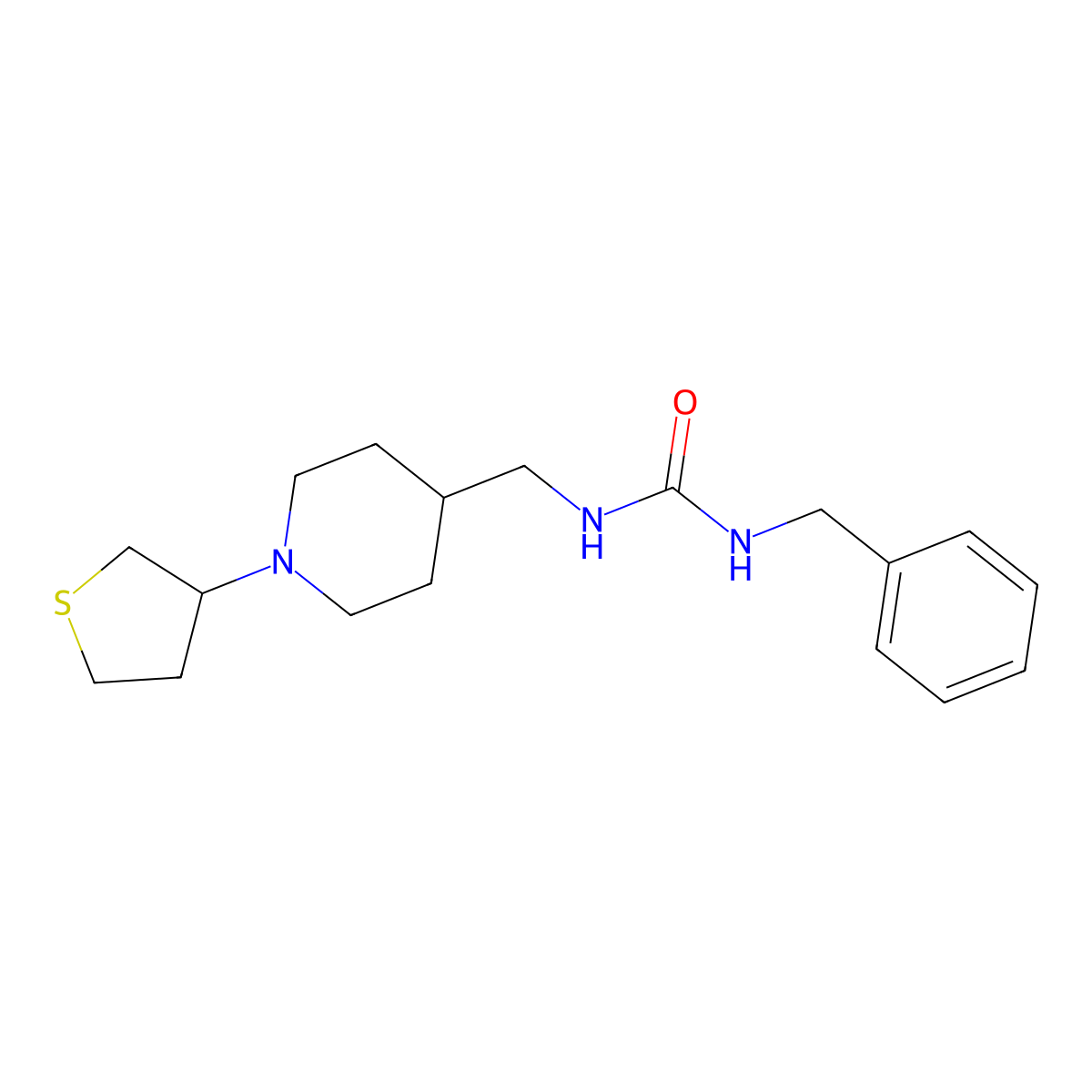 1-Benzyl-3-((1-(tetrahydrothiophen-3-yl)piperidin-4-yl)methyl)urea molecular structure, CAS 2034584-20-6