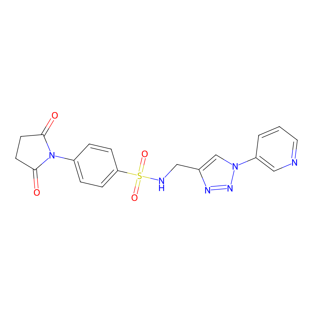 4-(2,5-dioxopyrrolidin-1-yl)-N-((1-(pyridin-3-yl)-1H-1,2,3-triazol-4-yl)methyl)benzenesulfonamide molecular structure, CAS 2034584-21-7