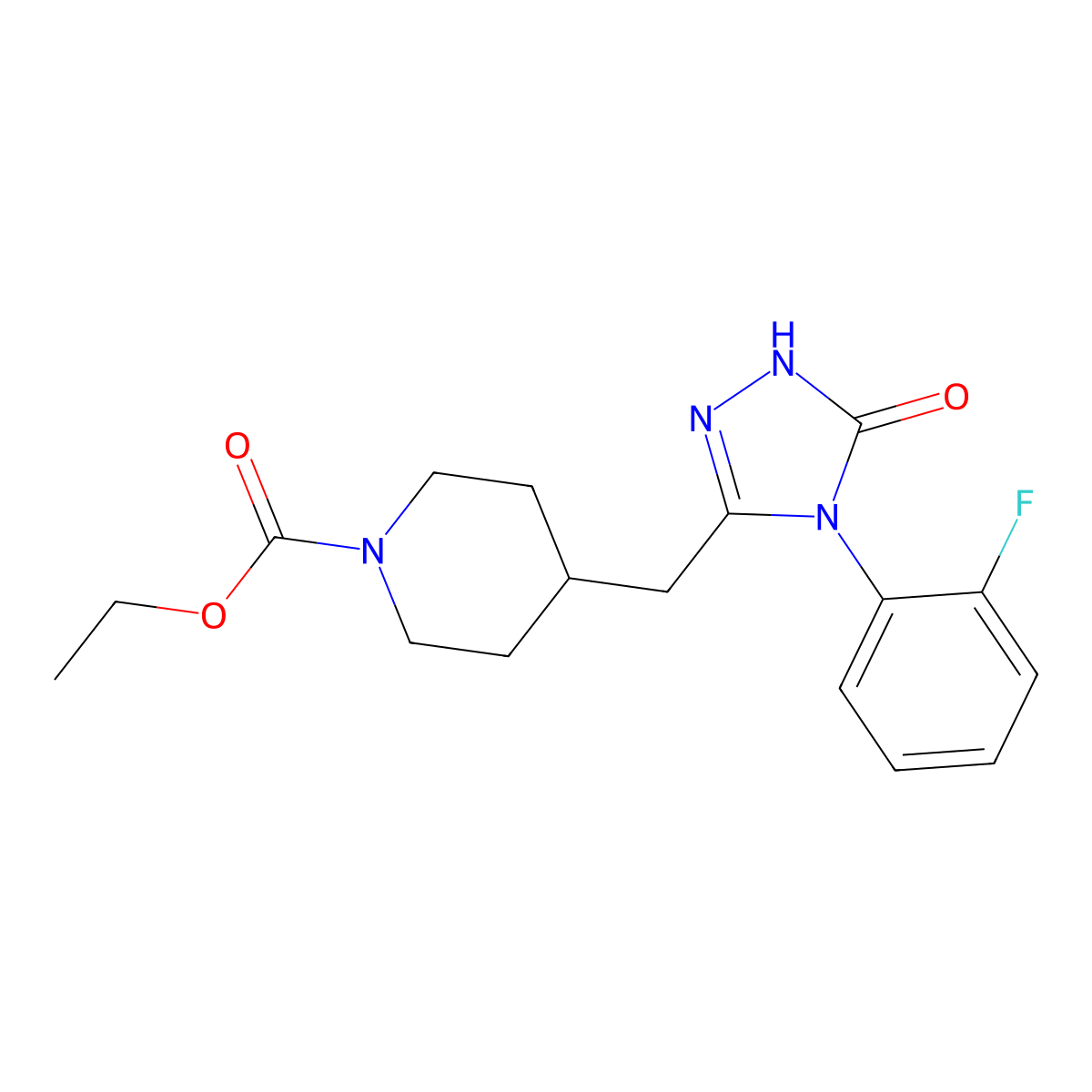 ethyl 4-((4-(2-fluorophenyl)-5-oxo-4,5-dihydro-1H-1,2,4-triazol-3-yl)methyl)piperidine-1-carboxylate molecular structure, CAS 2034584-23-9