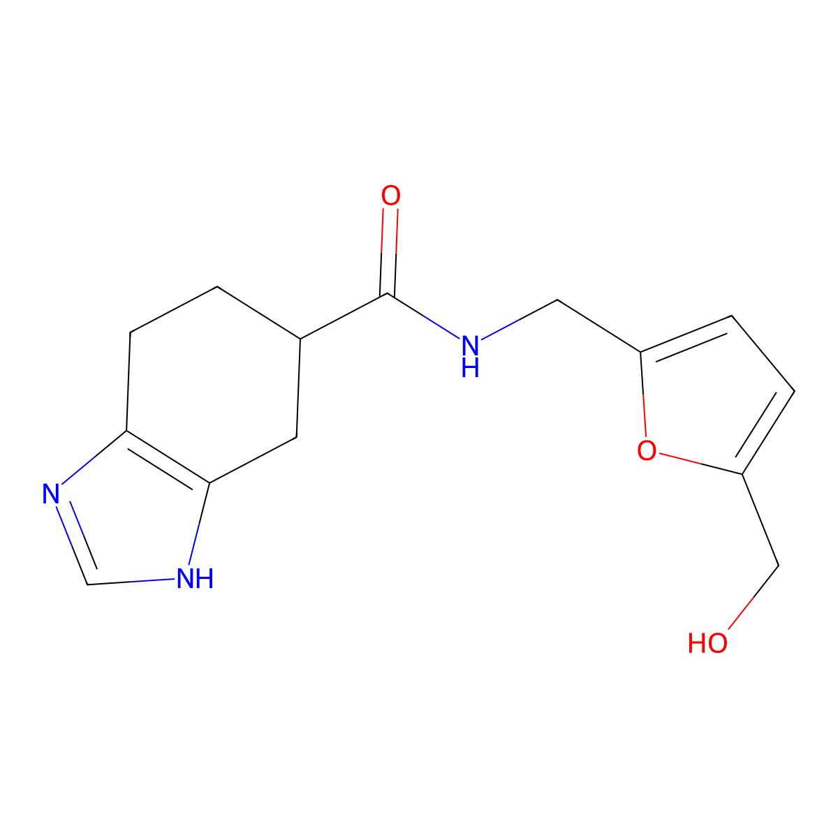 N-((5-(hydroxymethyl)furan-2-yl)methyl)-4,5,6,7-tetrahydro-1H-benzo[d]imidazole-5-carboxamide molecular structure, CAS 2034584-24-0