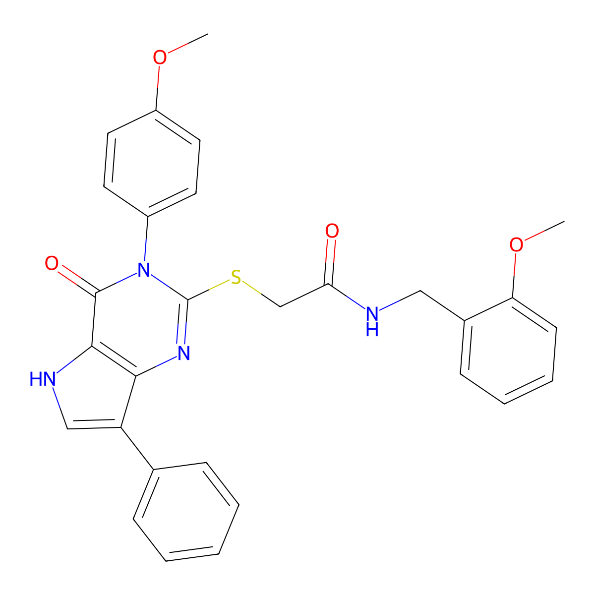 N-(2-methoxybenzyl)-2-((3-(4-methoxyphenyl)-4-oxo-7-phenyl-4,5-dihydro-3H-pyrrolo[3,2-d]pyrimidin-2-yl)thio)acetamide molecular structure, CAS 2034584-25-1