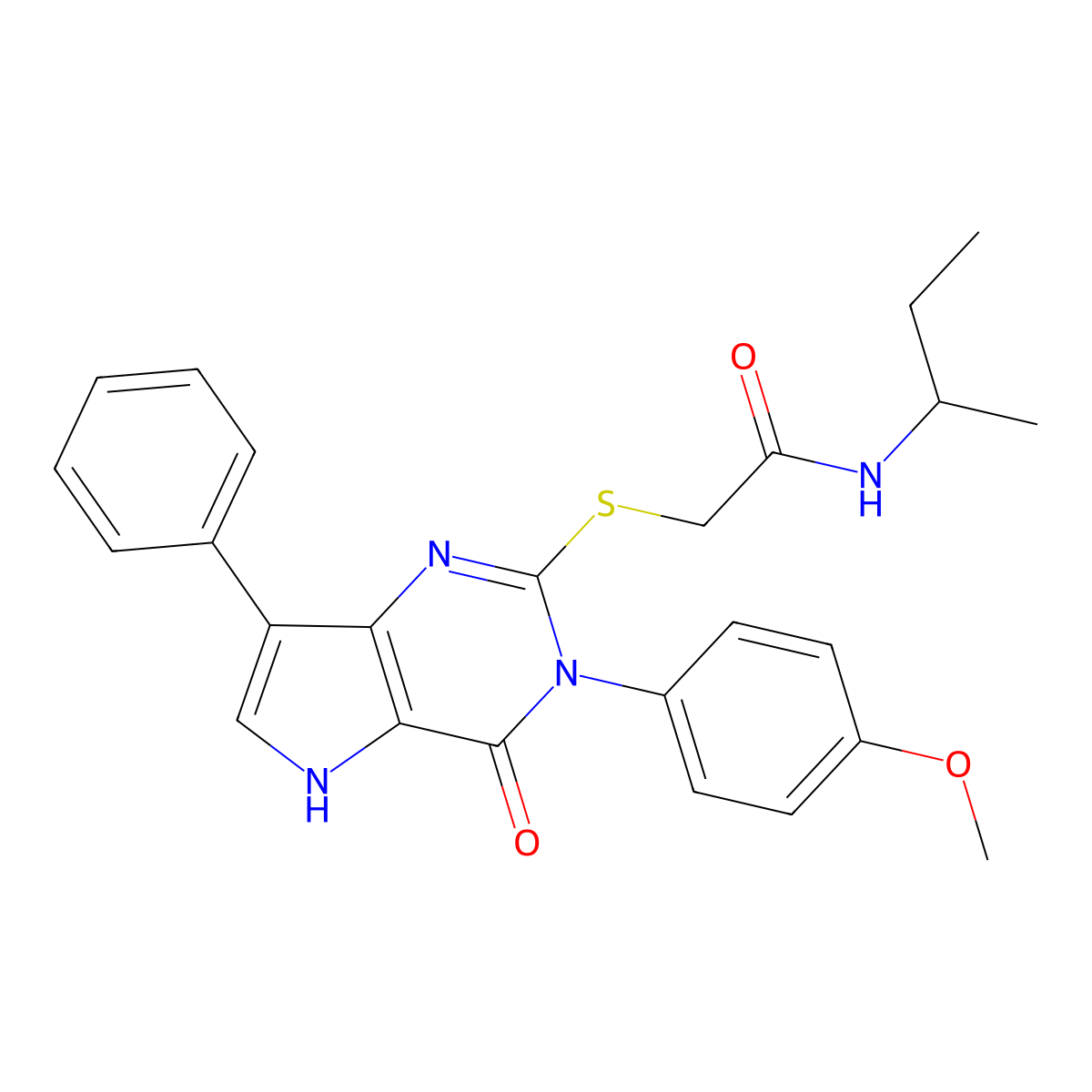N-(sec-butyl)-2-((3-(4-methoxyphenyl)-4-oxo-7-phenyl-4,5-dihydro-3H-pyrrolo[3,2-d]pyrimidin-2-yl)thio)acetamide molecular structure, CAS 2034584-28-4