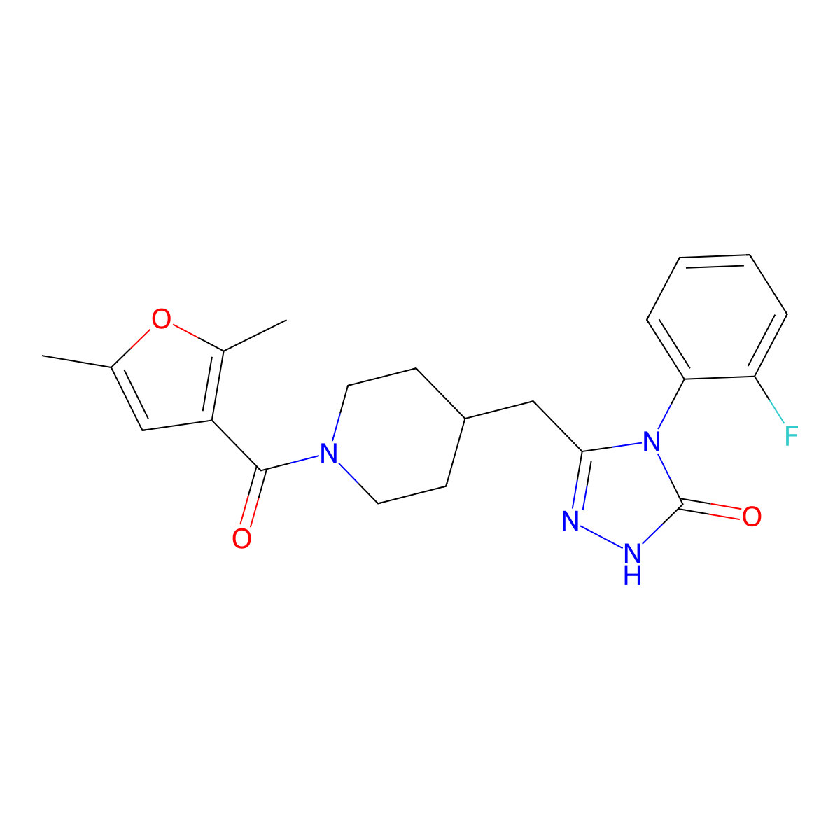 3-((1-(2,5-dimethylfuran-3-carbonyl)piperidin-4-yl)methyl)-4-(2-fluorophenyl)-1H-1,2,4-triazol-5(4H)-one molecular structure, CAS 2034584-29-5