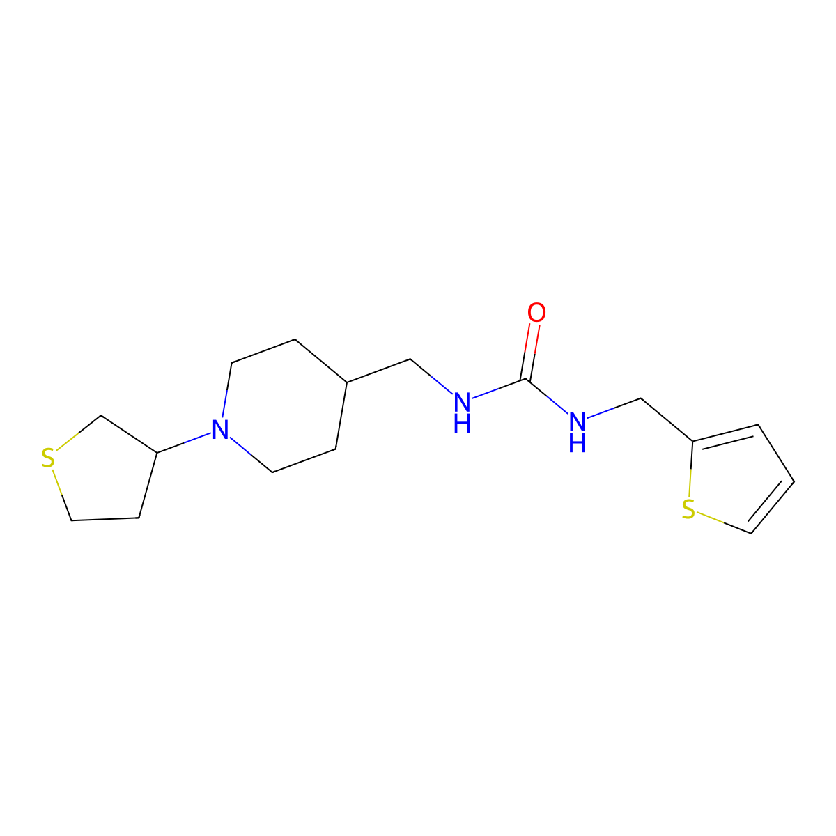1-((1-(Tetrahydrothiophen-3-yl)piperidin-4-yl)methyl)-3-(thiophen-2-ylmethyl)urea molecular structure, CAS 2034584-32-0