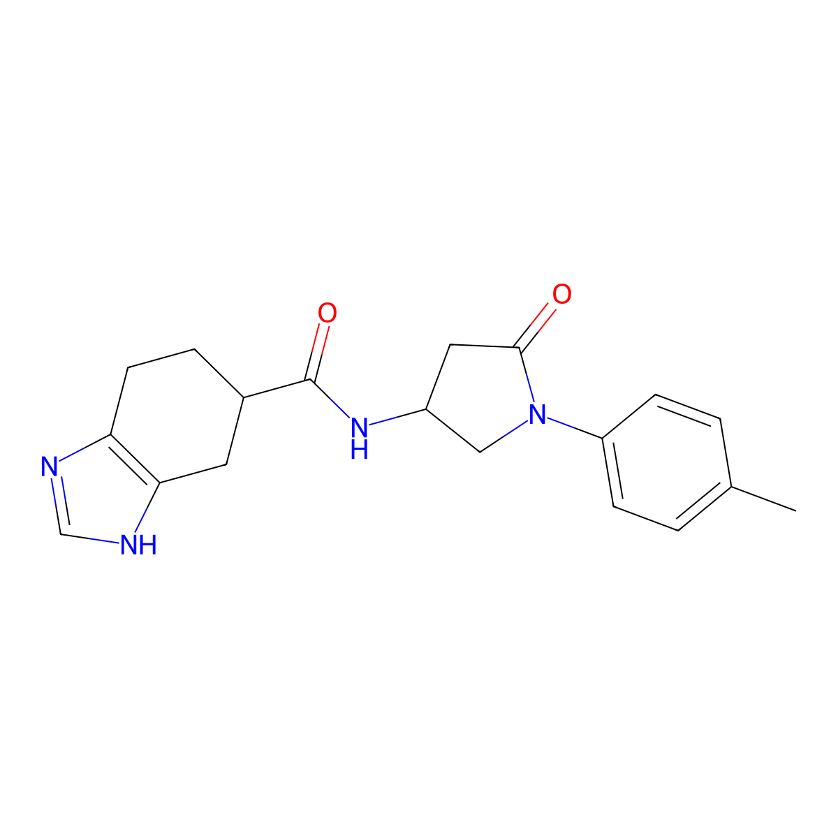 N-(5-oxo-1-(p-tolyl)pyrrolidin-3-yl)-4,5,6,7-tetrahydro-1H-benzo[d]imidazole-5-carboxamide molecular structure, CAS 2034584-34-2