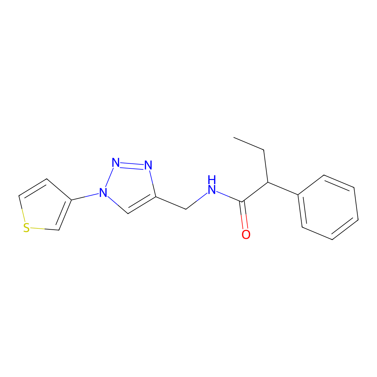 2-phenyl-N-{[1-(thiophen-3-yl)-1H-1,2,3-triazol-4-yl]methyl}butanamide molecular structure, CAS 2034584-36-4