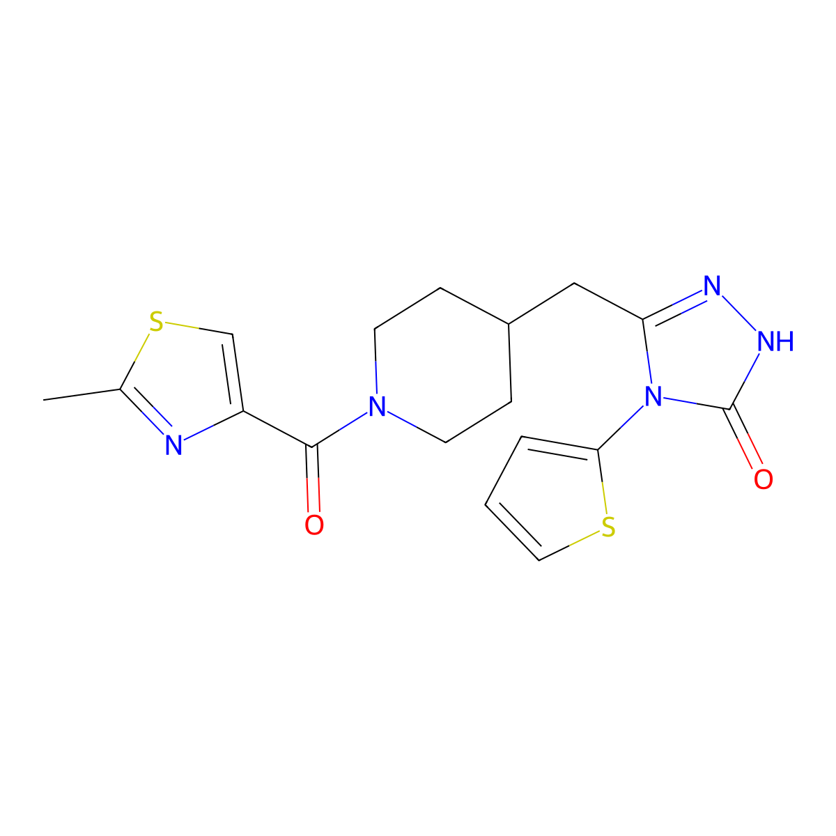 3-((1-(2-methylthiazole-4-carbonyl)piperidin-4-yl)methyl)-4-(thiophen-2-yl)-1H-1,2,4-triazol-5(4H)-one molecular structure, CAS 2034584-39-7