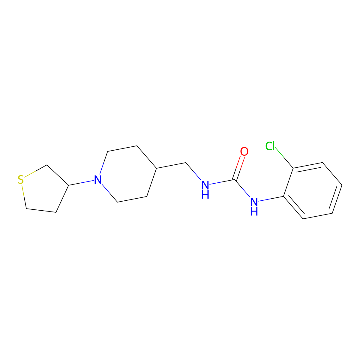 1-(2-Chlorophenyl)-3-((1-(tetrahydrothiophen-3-yl)piperidin-4-yl)methyl)urea molecular structure, CAS 2034584-40-0