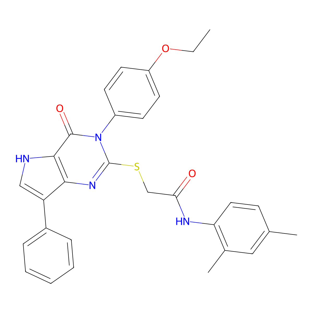 N-(2,4-dimethylphenyl)-2-((3-(4-ethoxyphenyl)-4-oxo-7-phenyl-4,5-dihydro-3H-pyrrolo[3,2-d]pyrimidin-2-yl)thio)acetamide molecular structure, CAS 2034584-42-2