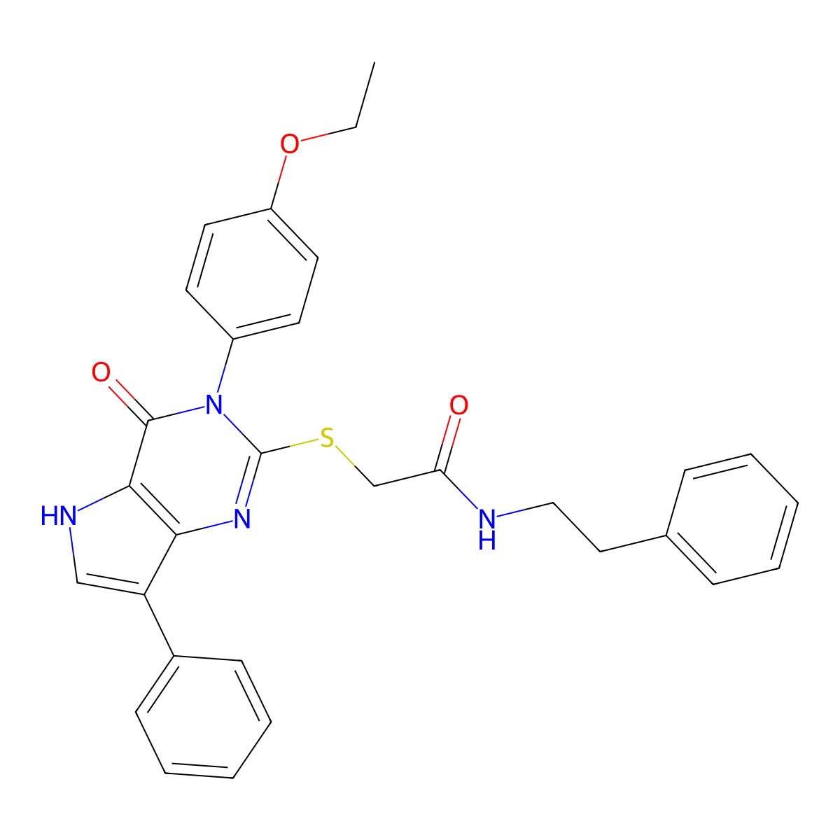2-((3-(4-ethoxyphenyl)-4-oxo-7-phenyl-4,5-dihydro-3H-pyrrolo[3,2-d]pyrimidin-2-yl)thio)-N-phenethylacetamide molecular structure, CAS 2034584-48-8