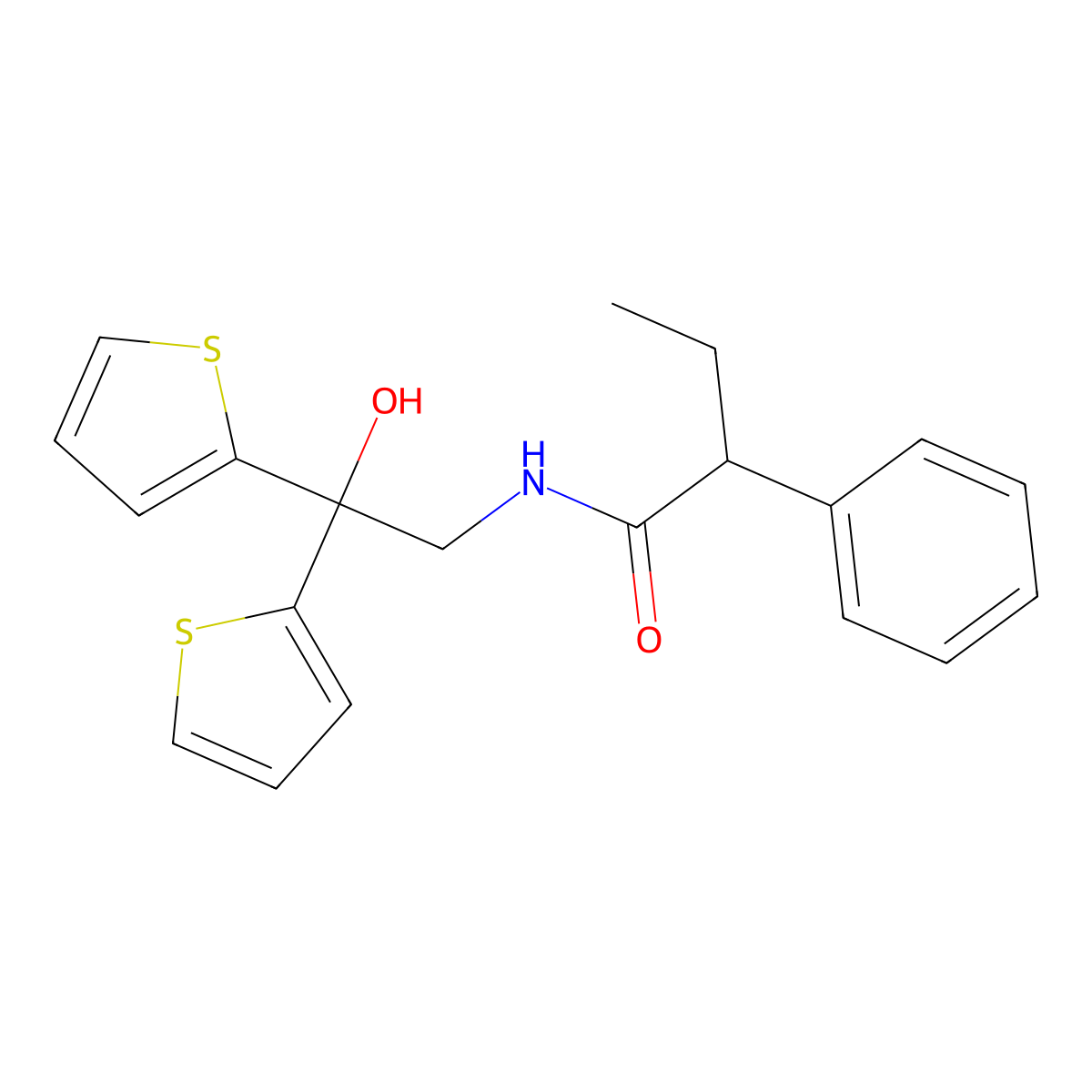 N-(2-hydroxy-2,2-di(thiophen-2-yl)ethyl)-2-phenylbutanamide molecular structure, CAS 2034584-50-2
