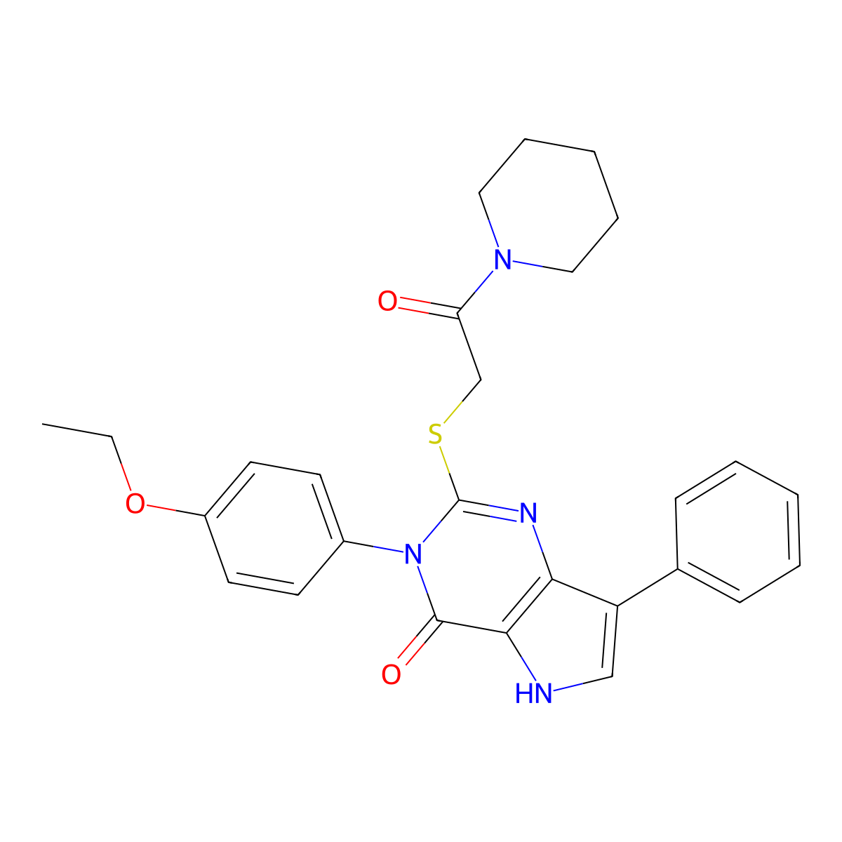 3-(4-ethoxyphenyl)-2-((2-oxo-2-(piperidin-1-yl)ethyl)thio)-7-phenyl-3H-pyrrolo[3,2-d]pyrimidin-4(5H)-one molecular structure, CAS 2034584-52-4