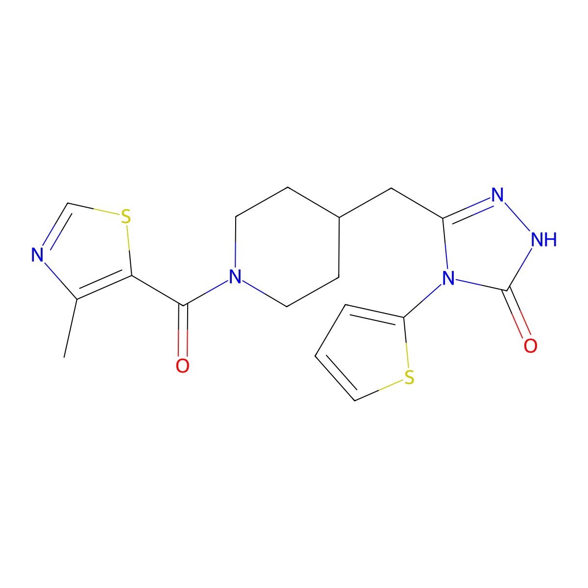 3-((1-(4-methylthiazole-5-carbonyl)piperidin-4-yl)methyl)-4-(thiophen-2-yl)-1H-1,2,4-triazol-5(4H)-one molecular structure, CAS 2034584-54-6