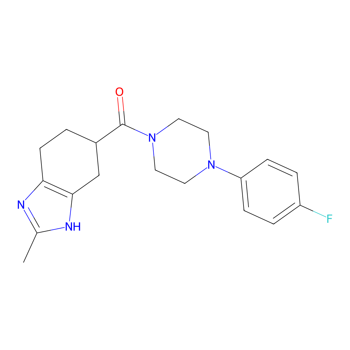 (4-(4-fluorophenyl)piperazin-1-yl)(2-methyl-4,5,6,7-tetrahydro-1H-benzo[d]imidazol-5-yl)methanone molecular structure, CAS 2034584-56-8