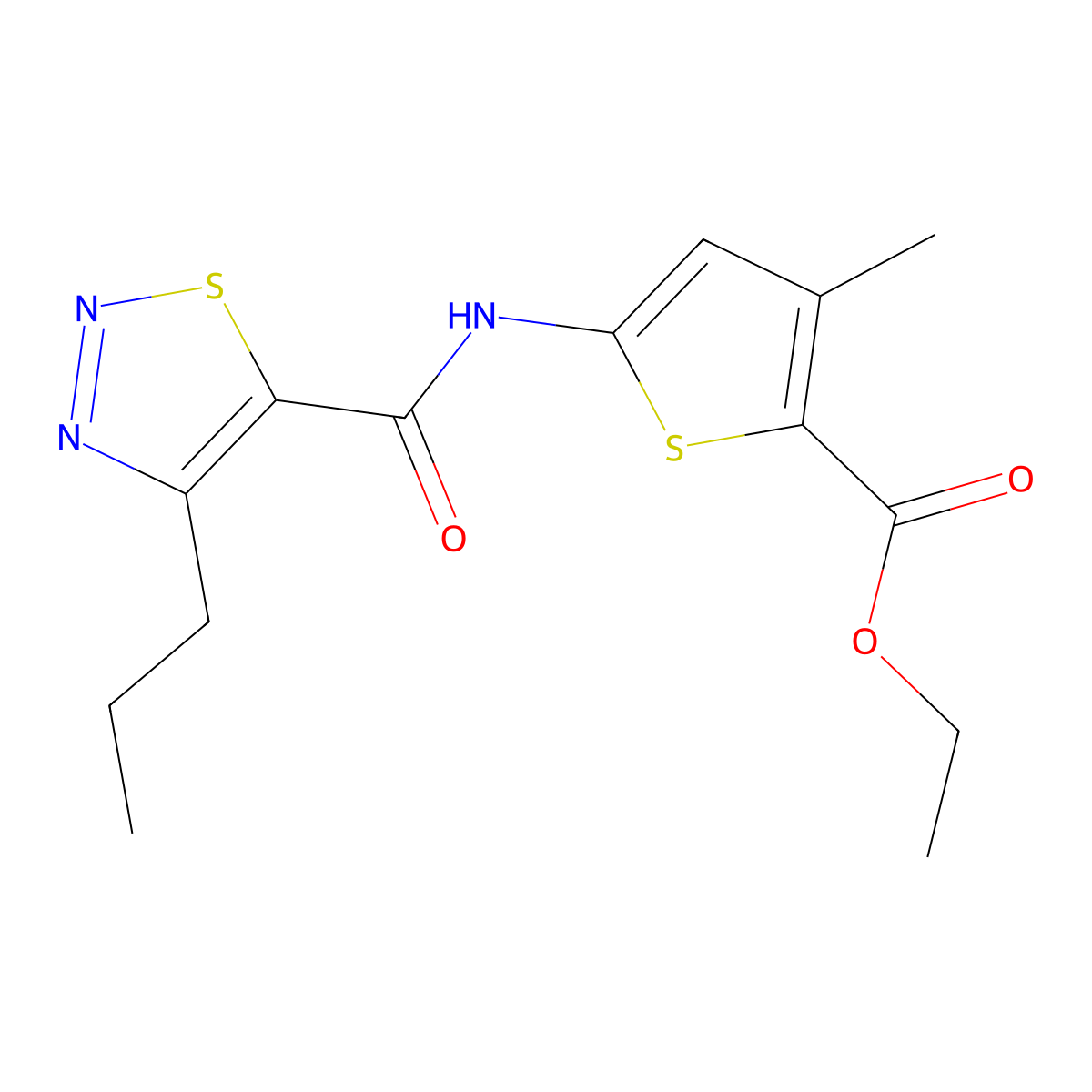 Ethyl 3-methyl-5-(4-propyl-1,2,3-thiadiazole-5-carboxamido)thiophene-2-carboxylate molecular structure, CAS 2034584-60-4