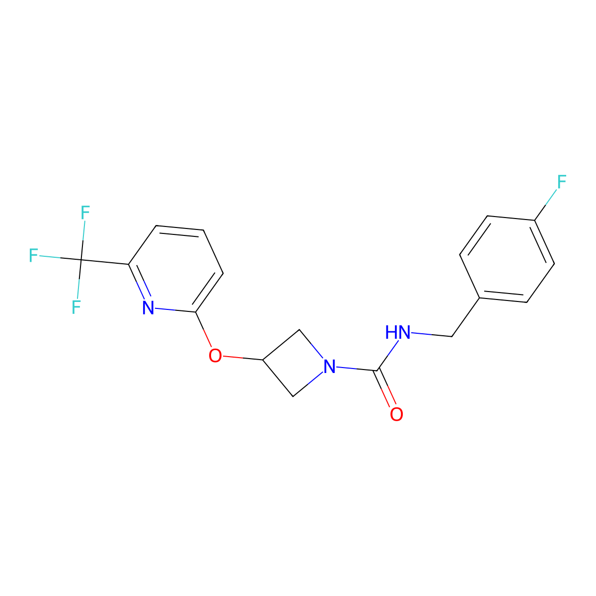 N-(4-fluorobenzyl)-3-((6-(trifluoromethyl)pyridin-2-yl)oxy)azetidine-1-carboxamide molecular structure, CAS 2034584-63-7