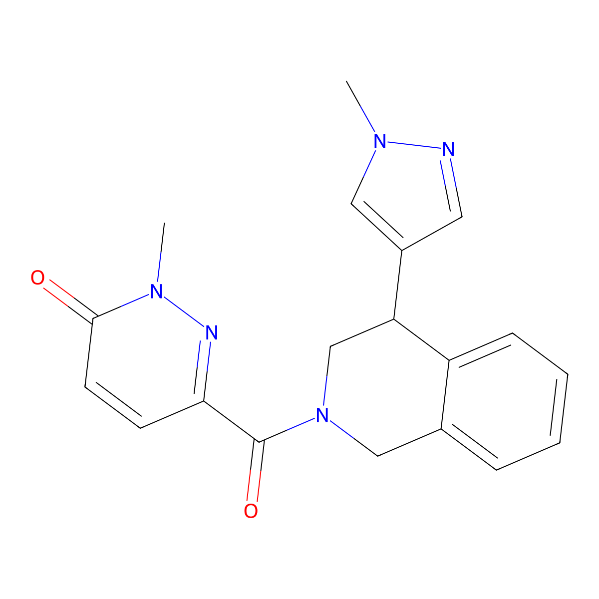 2-methyl-6-(4-(1-methyl-1H-pyrazol-4-yl)-1,2,3,4-tetrahydroisoquinoline-2-carbonyl)pyridazin-3(2H)-one molecular structure, CAS 2034584-65-9