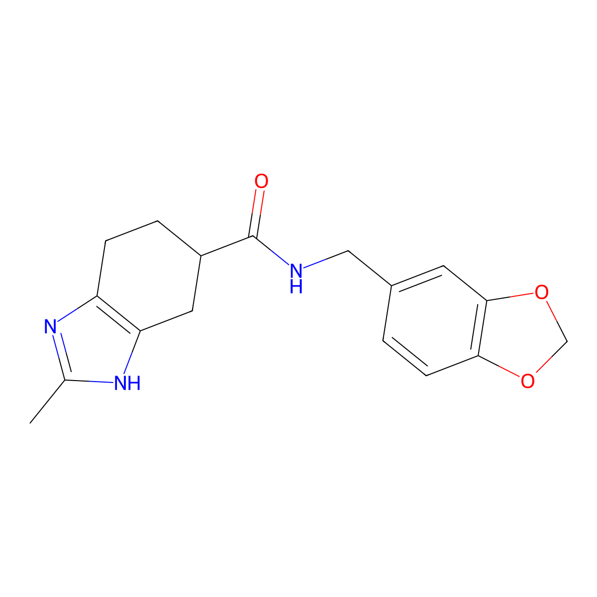 N-(benzo[d][1,3]dioxol-5-ylmethyl)-2-methyl-4,5,6,7-tetrahydro-1H-benzo[d]imidazole-5-carboxamide molecular structure, CAS 2034584-66-0