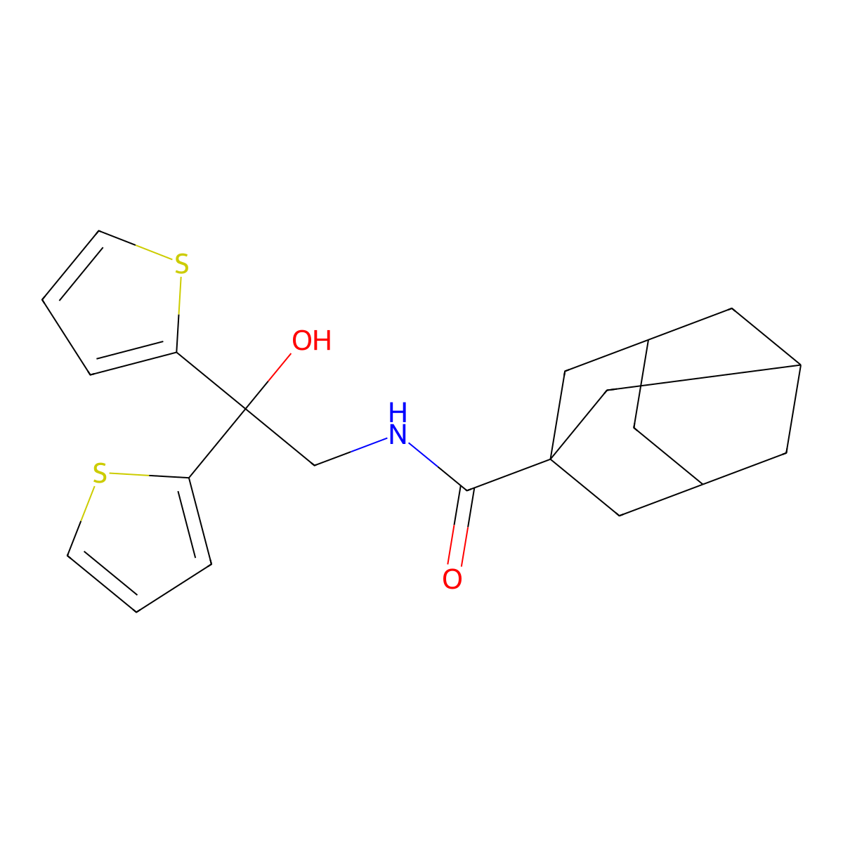 N-[2-hydroxy-2,2-bis(thiophen-2-yl)ethyl]adamantane-1-carboxamide molecular structure, CAS 2034584-67-1