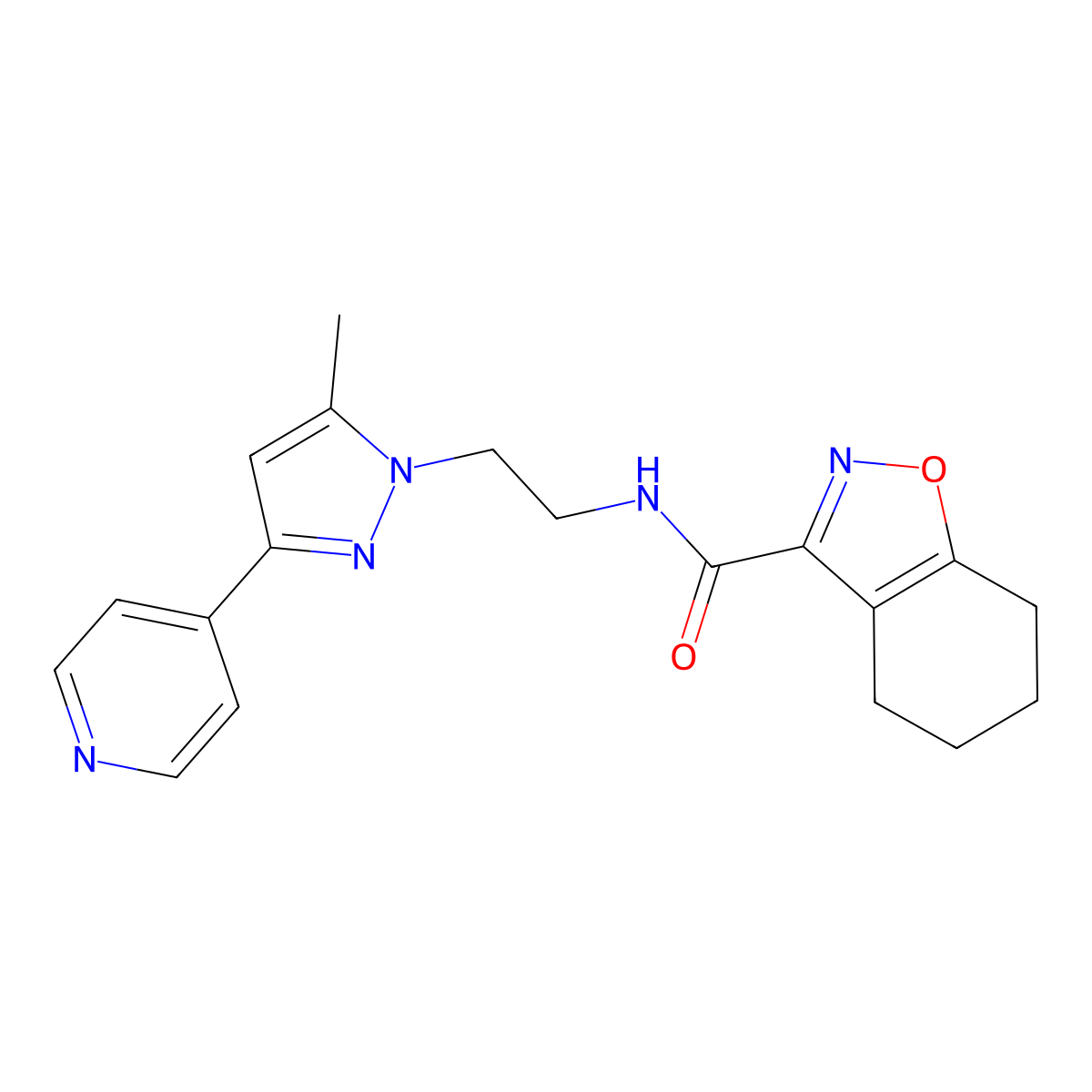 N-(2-(5-methyl-3-(pyridin-4-yl)-1H-pyrazol-1-yl)ethyl)-4,5,6,7-tetrahydrobenzo[d]isoxazole-3-carboxamide molecular structure, CAS 2034584-70-6