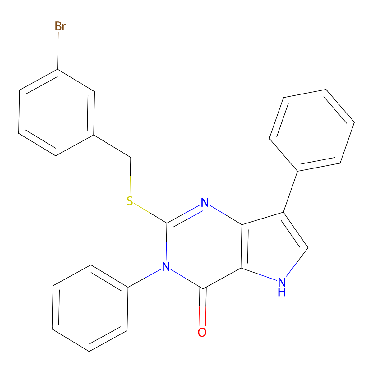 2-((3-bromobenzyl)thio)-3,7-diphenyl-3H-pyrrolo[3,2-d]pyrimidin-4(5H)-one molecular structure, CAS 2034584-76-2